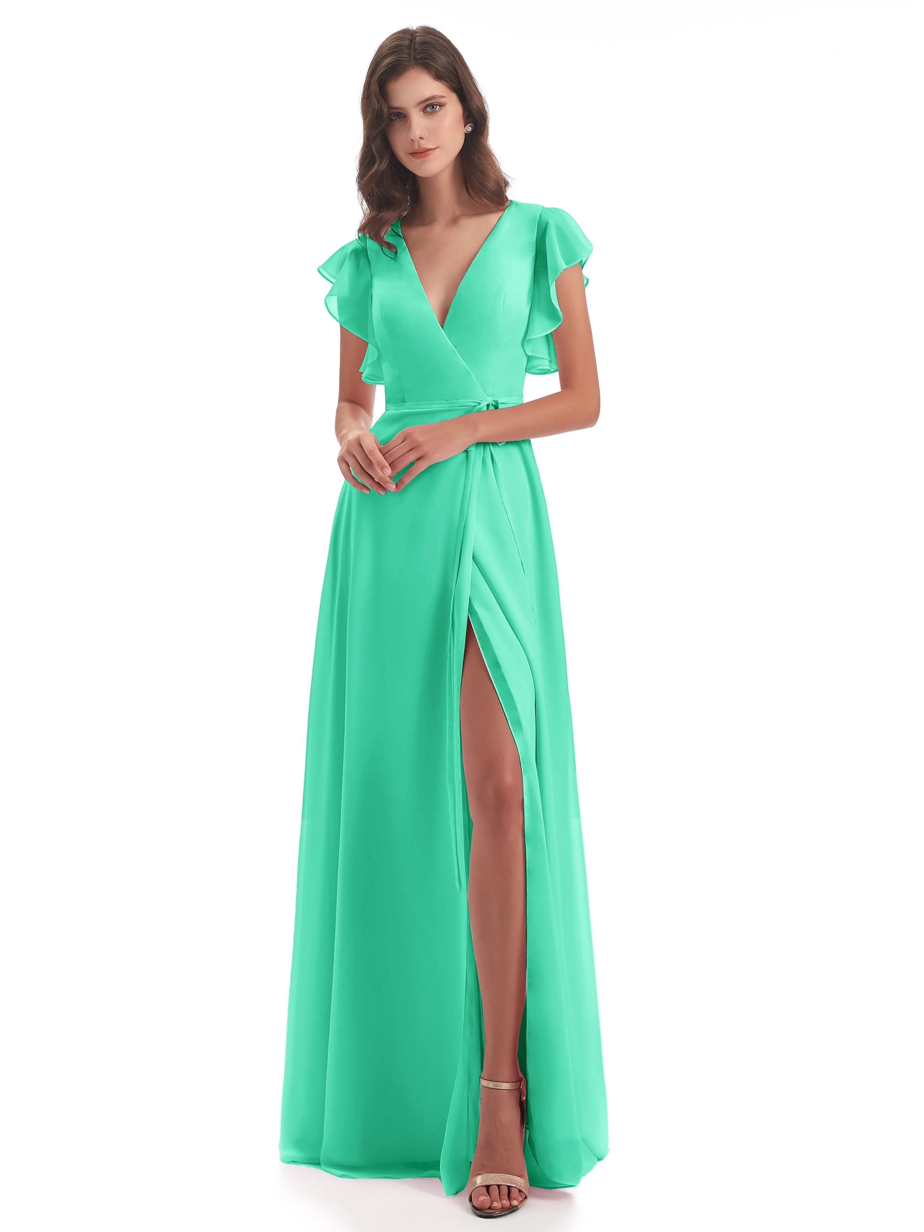 Hope Charming V Neck Long Chiffon Bridesmaid Dresses