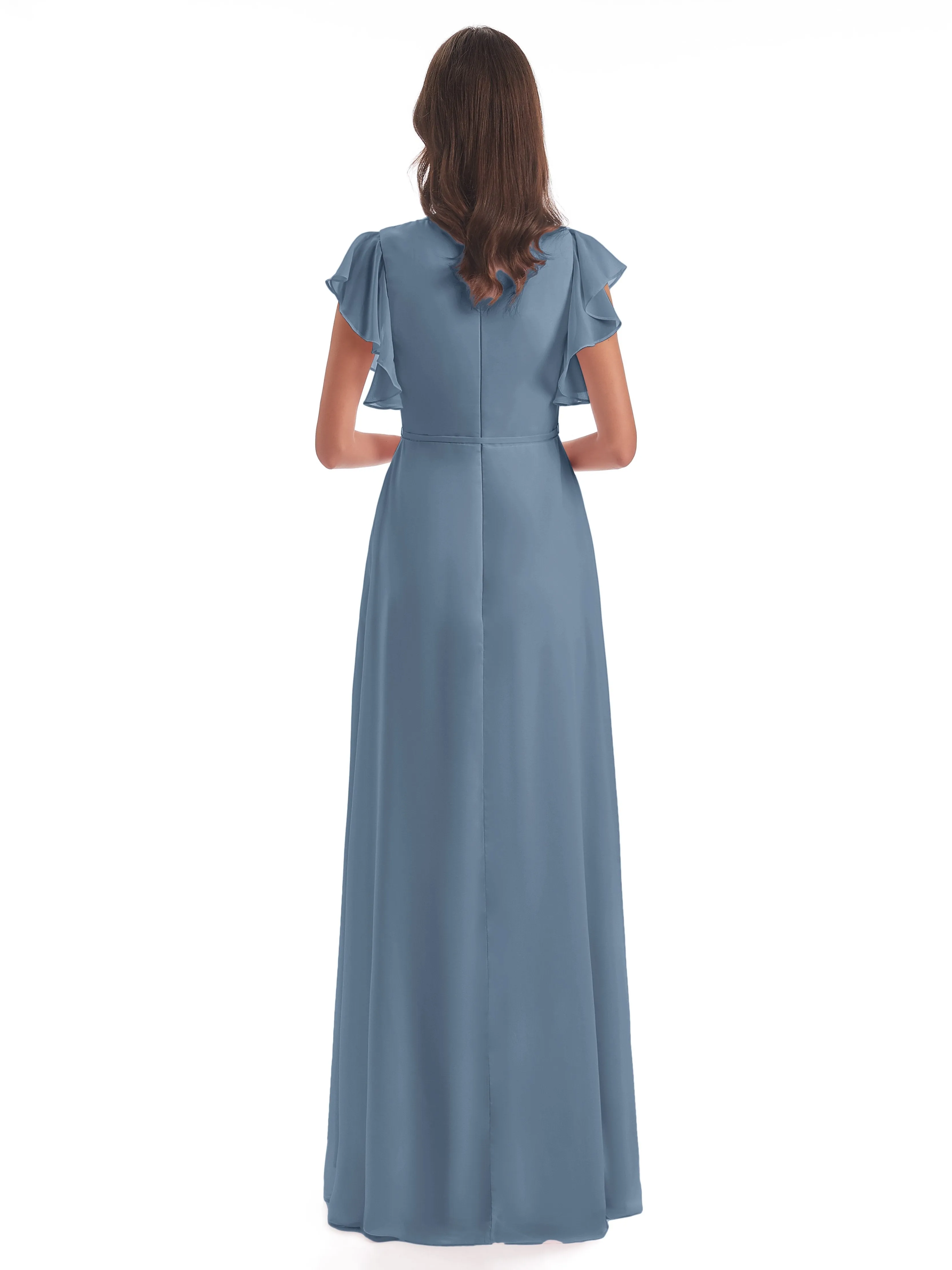 Hope Charming V Neck Long Chiffon Bridesmaid Dresses