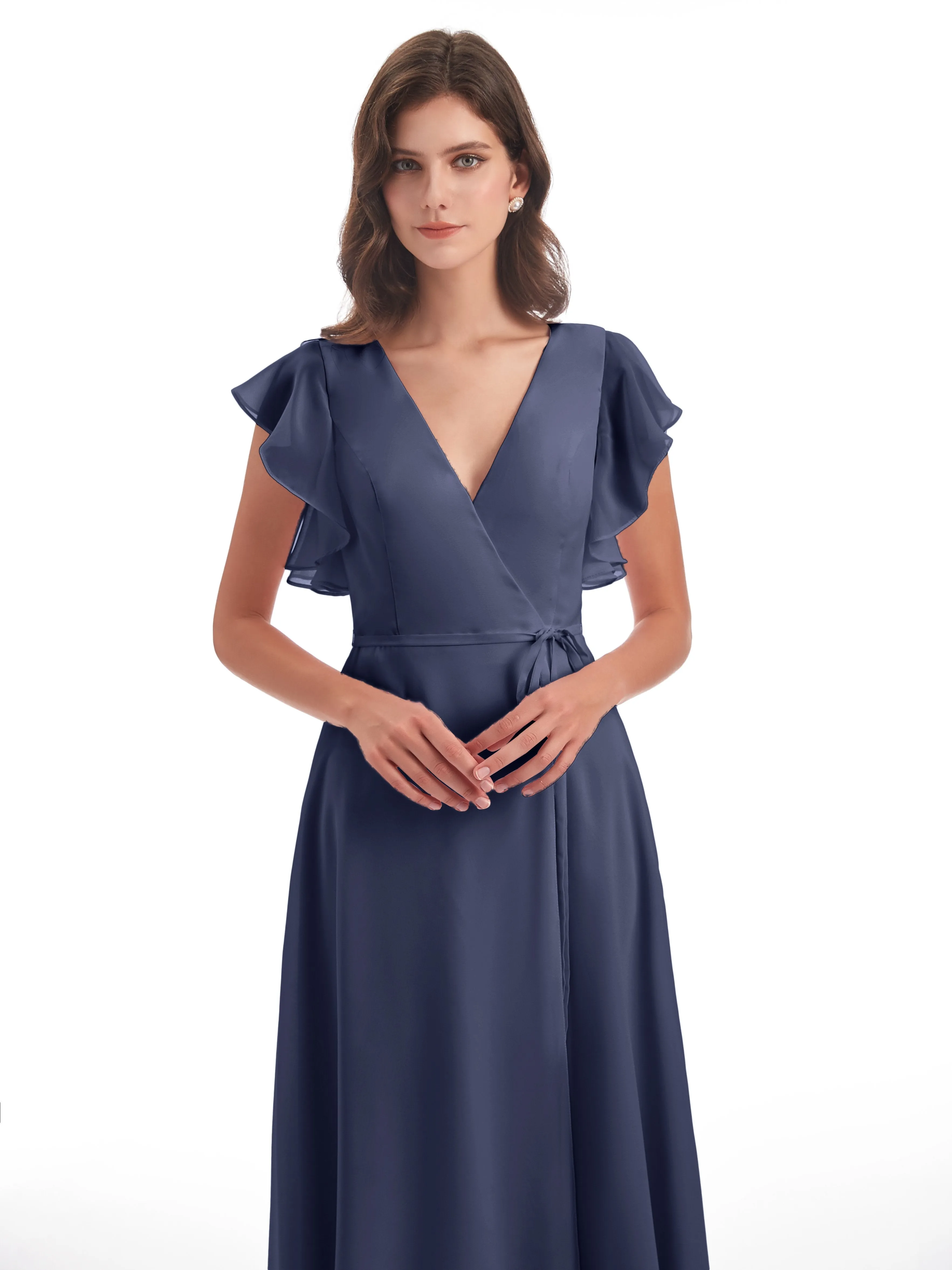 Hope Charming V Neck Long Chiffon Bridesmaid Dresses