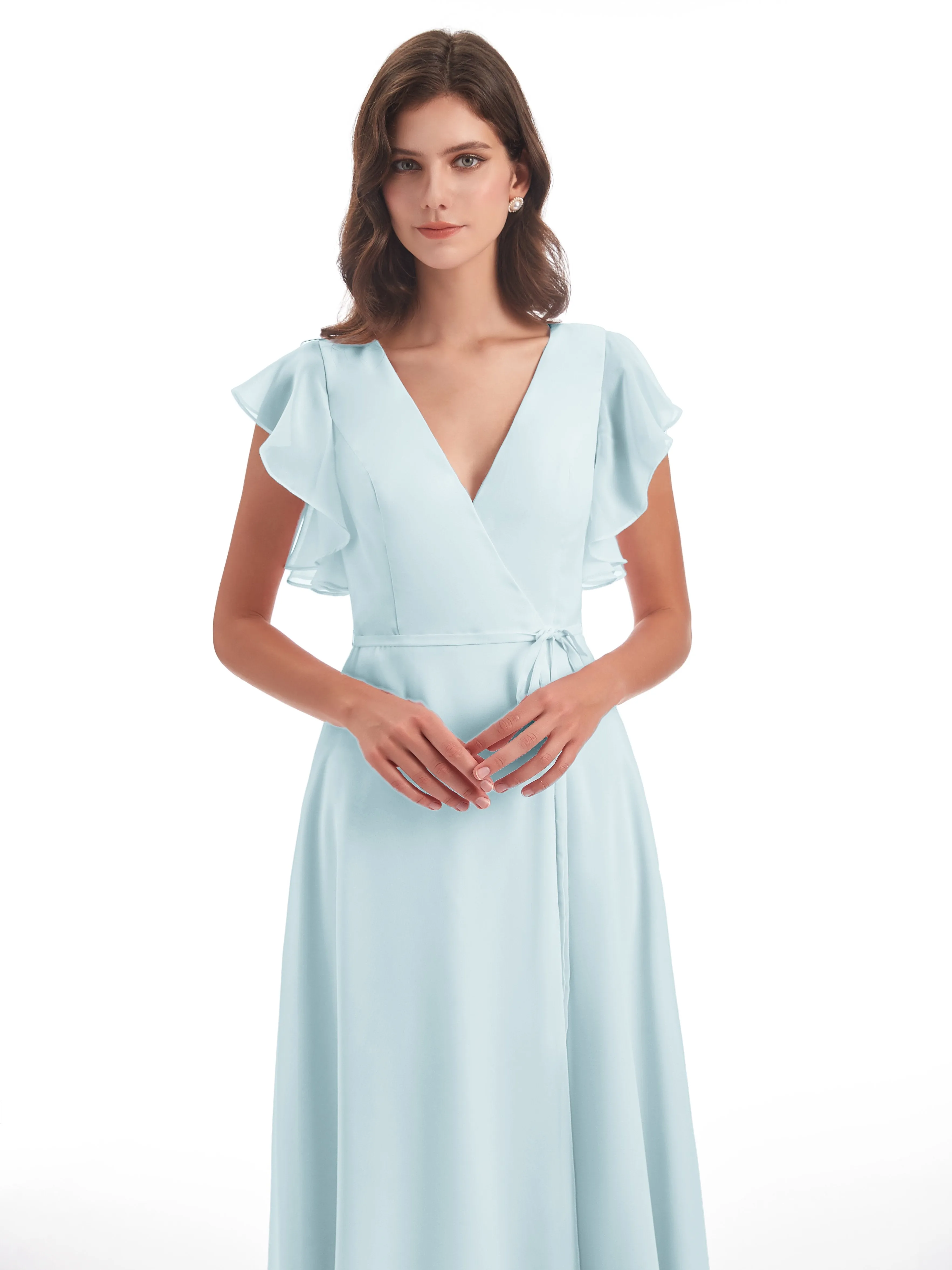 Hope Charming V Neck Long Chiffon Bridesmaid Dresses