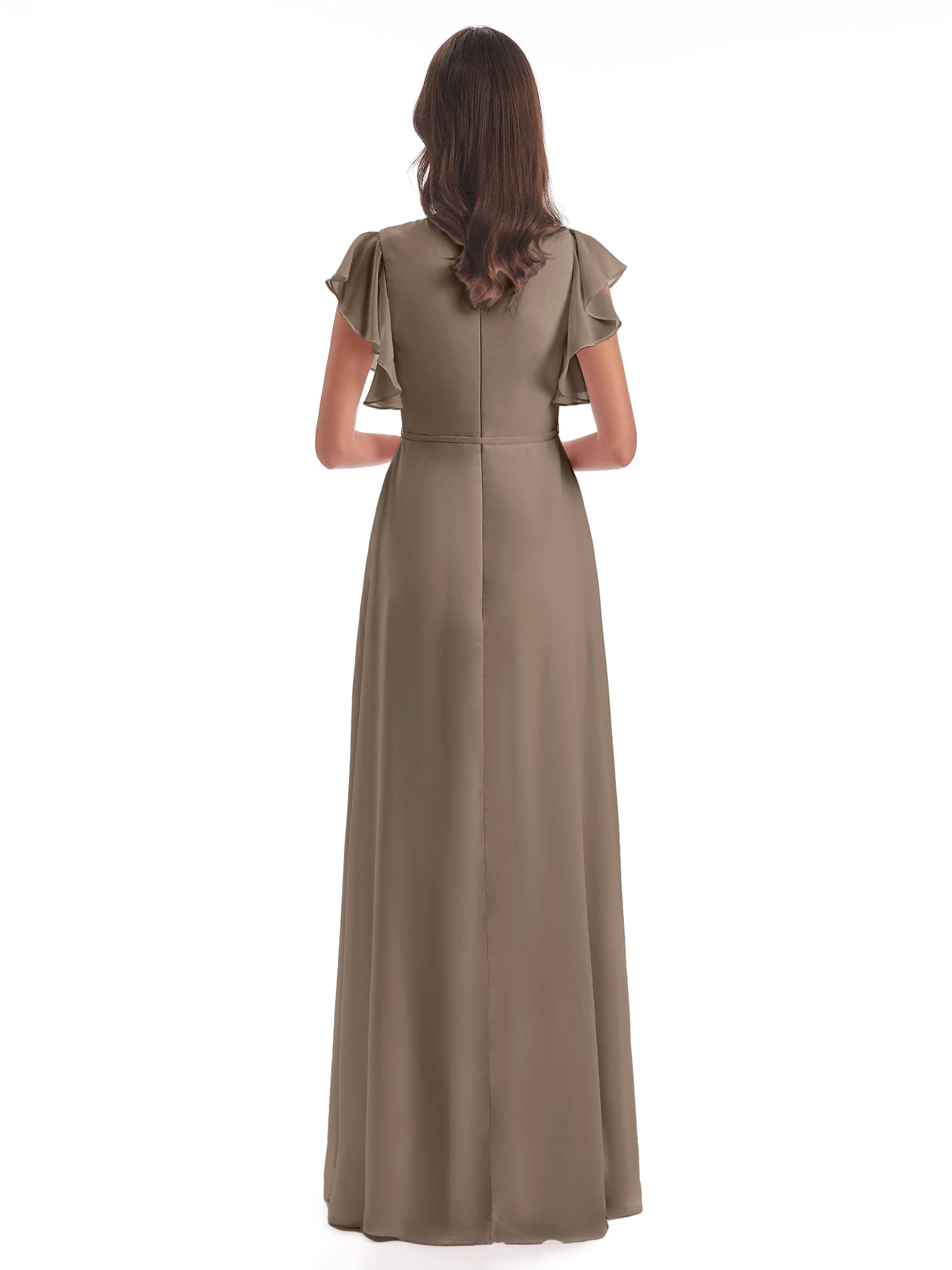 Hope Charming V Neck Long Chiffon Bridesmaid Dresses