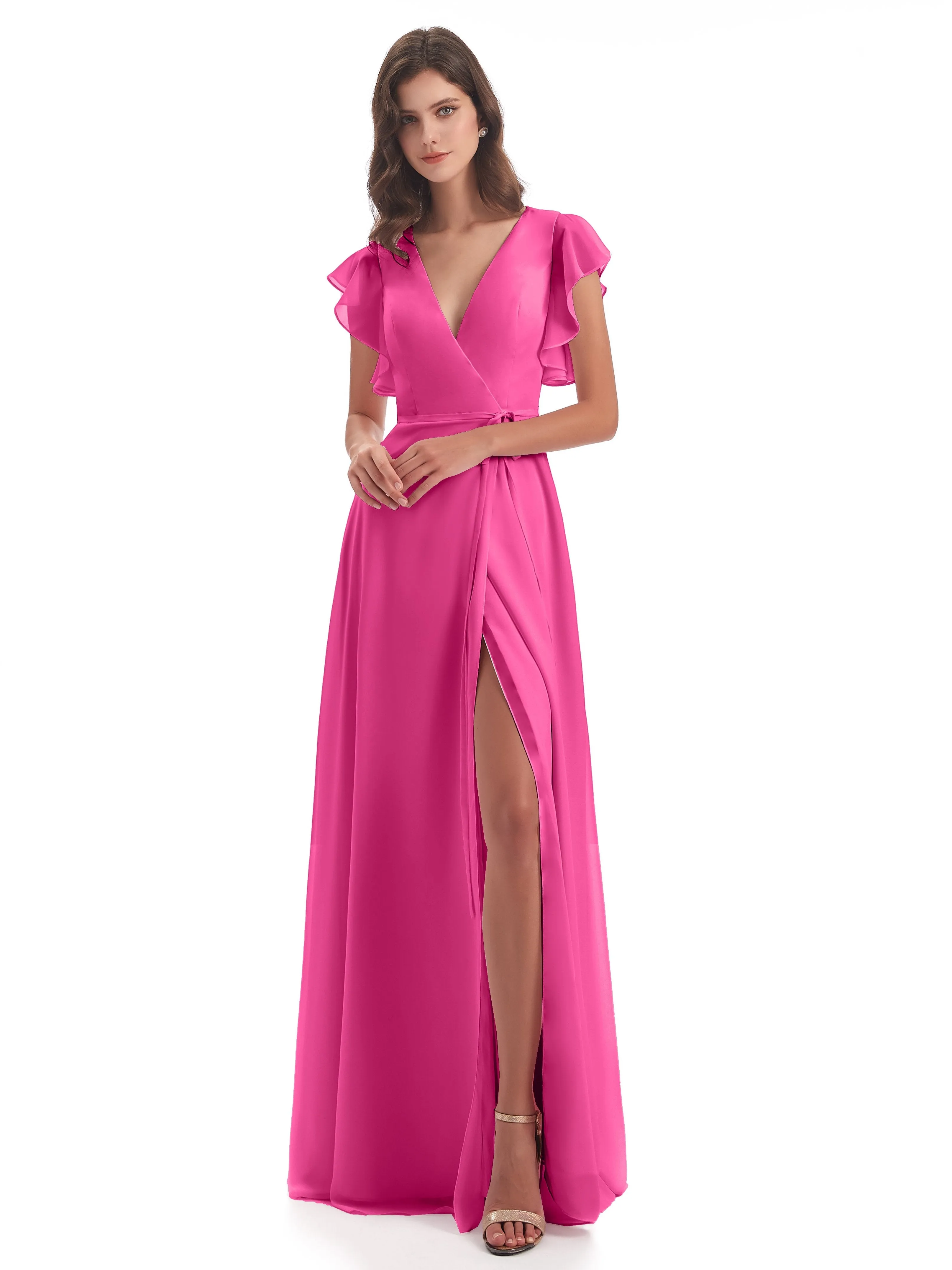 Hope Charming V Neck Long Chiffon Bridesmaid Dresses