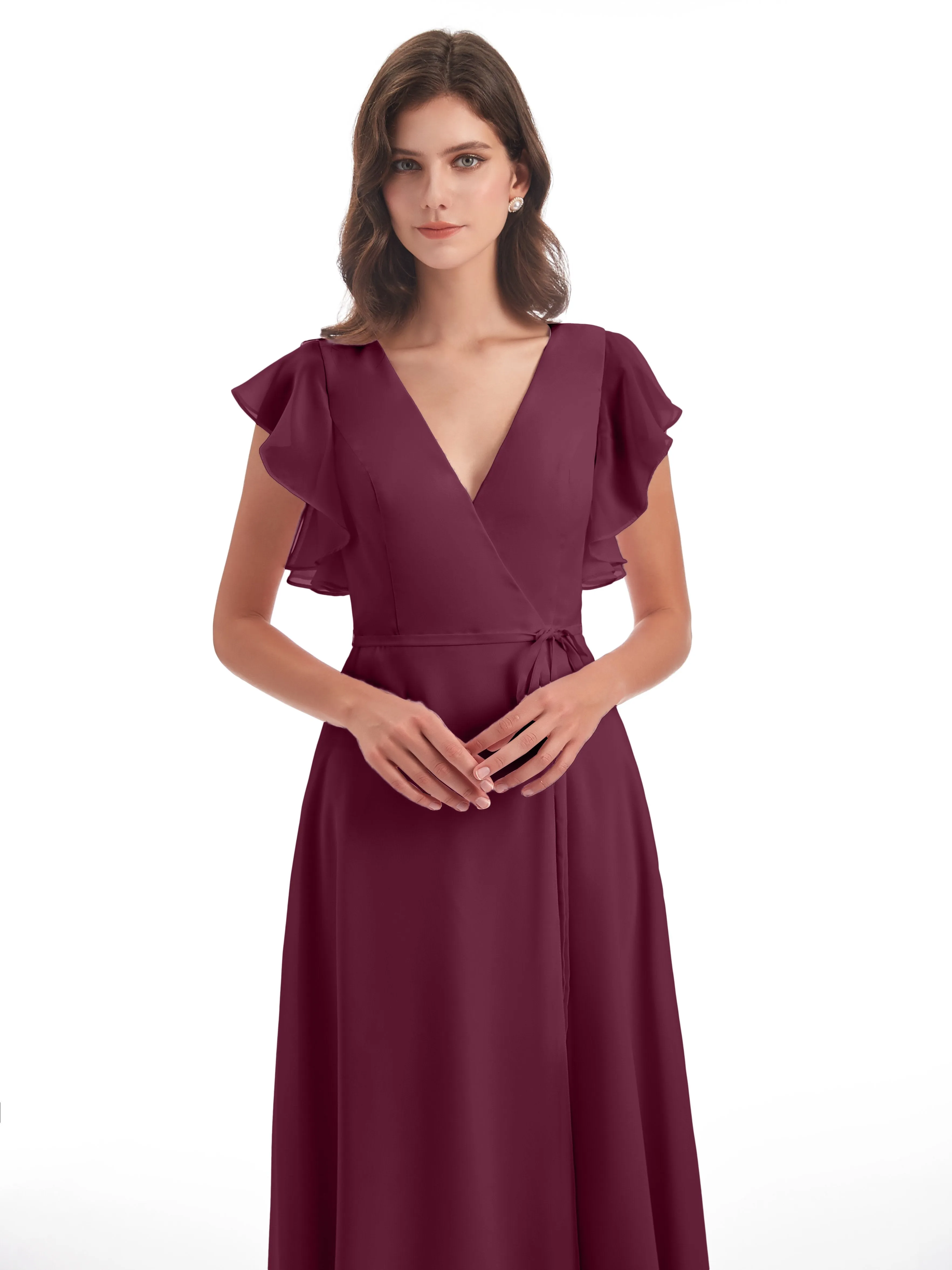 Hope Charming V Neck Long Chiffon Bridesmaid Dresses