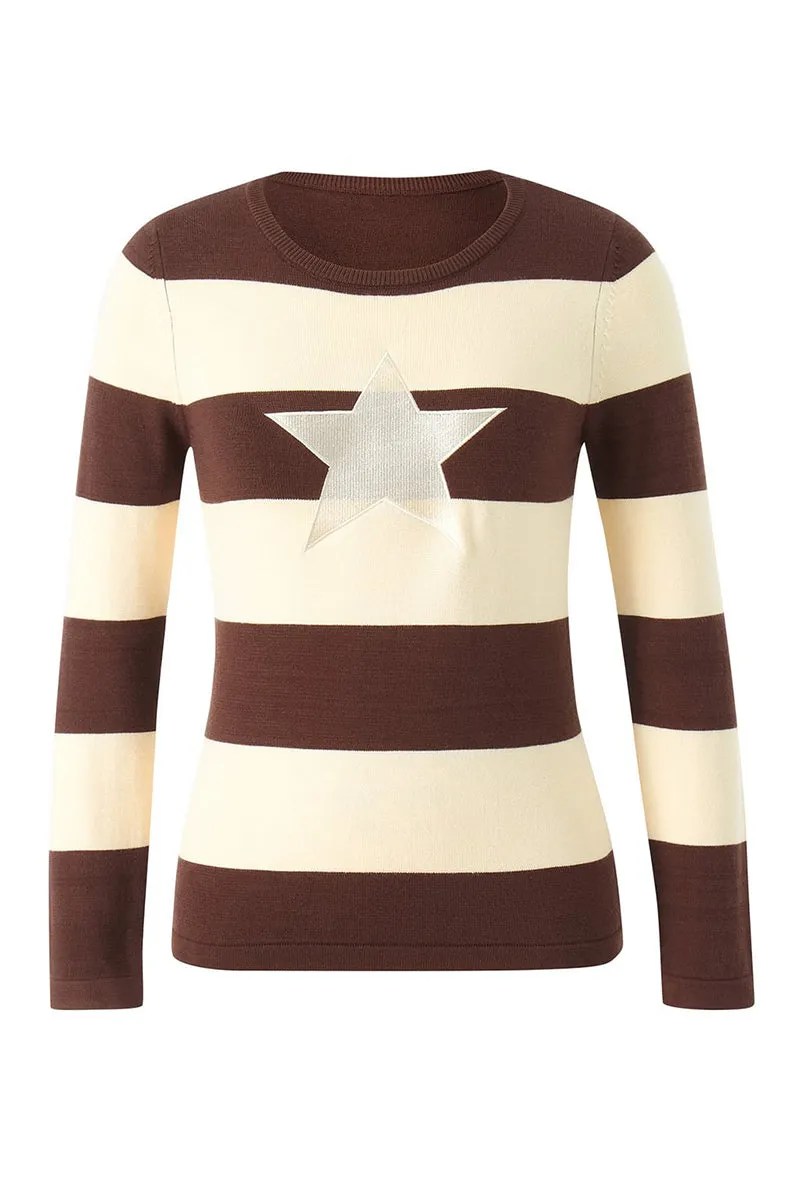 HTS1387 Star Striped Knit Sweater Top