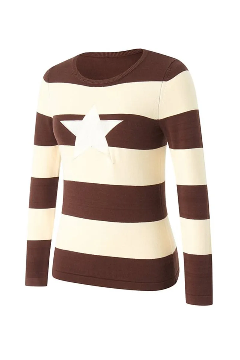 HTS1387 Star Striped Knit Sweater Top