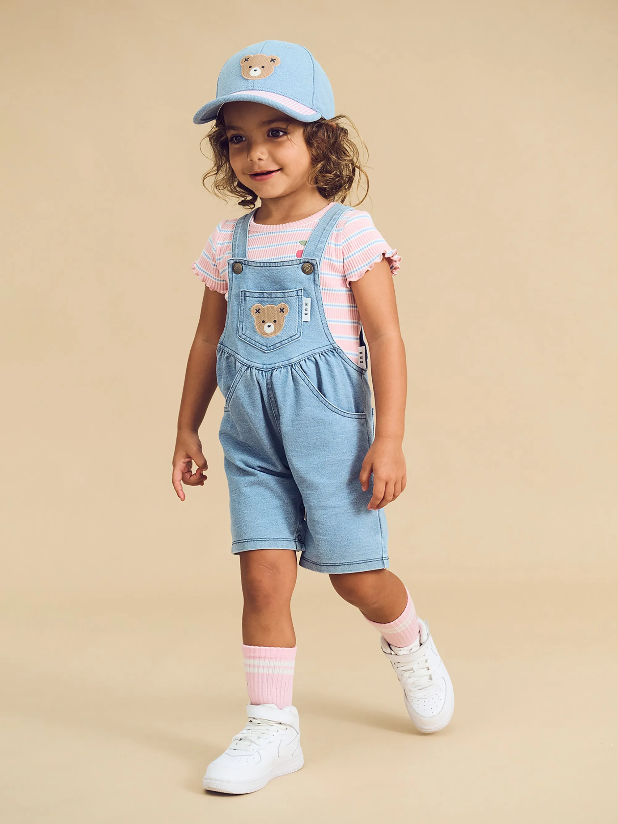 HUXBEAR KNIT DENIM SHORT OVERALLS