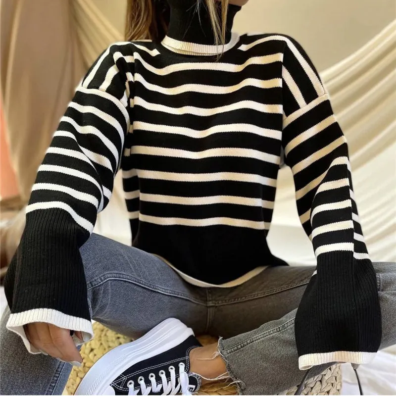 Jennifer Woman Loose Striped Turtle Neck Sweater