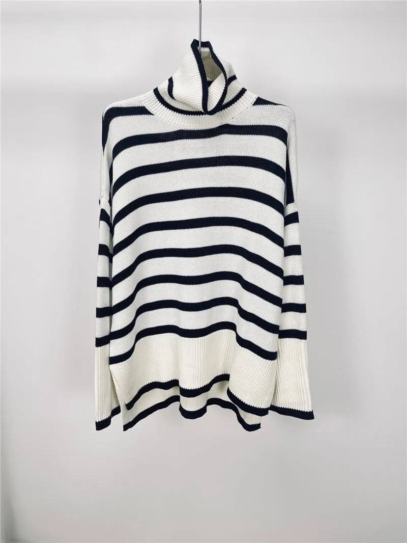 Jennifer Woman Loose Striped Turtle Neck Sweater