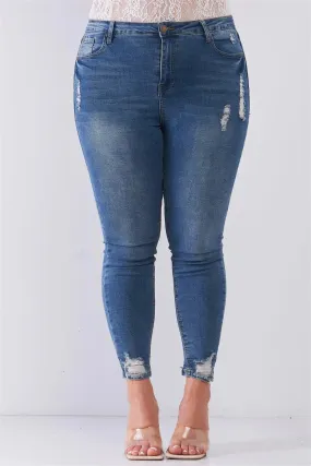 Junior Plus Medium Denim High-Waisted Destroyed Skinny Jeans /1-2-2-1