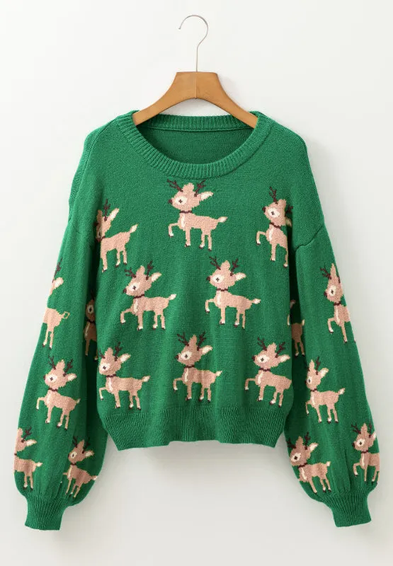 kesley Reindeer Round Neck Drop Shoulder Sweater ugly christmas sweaters