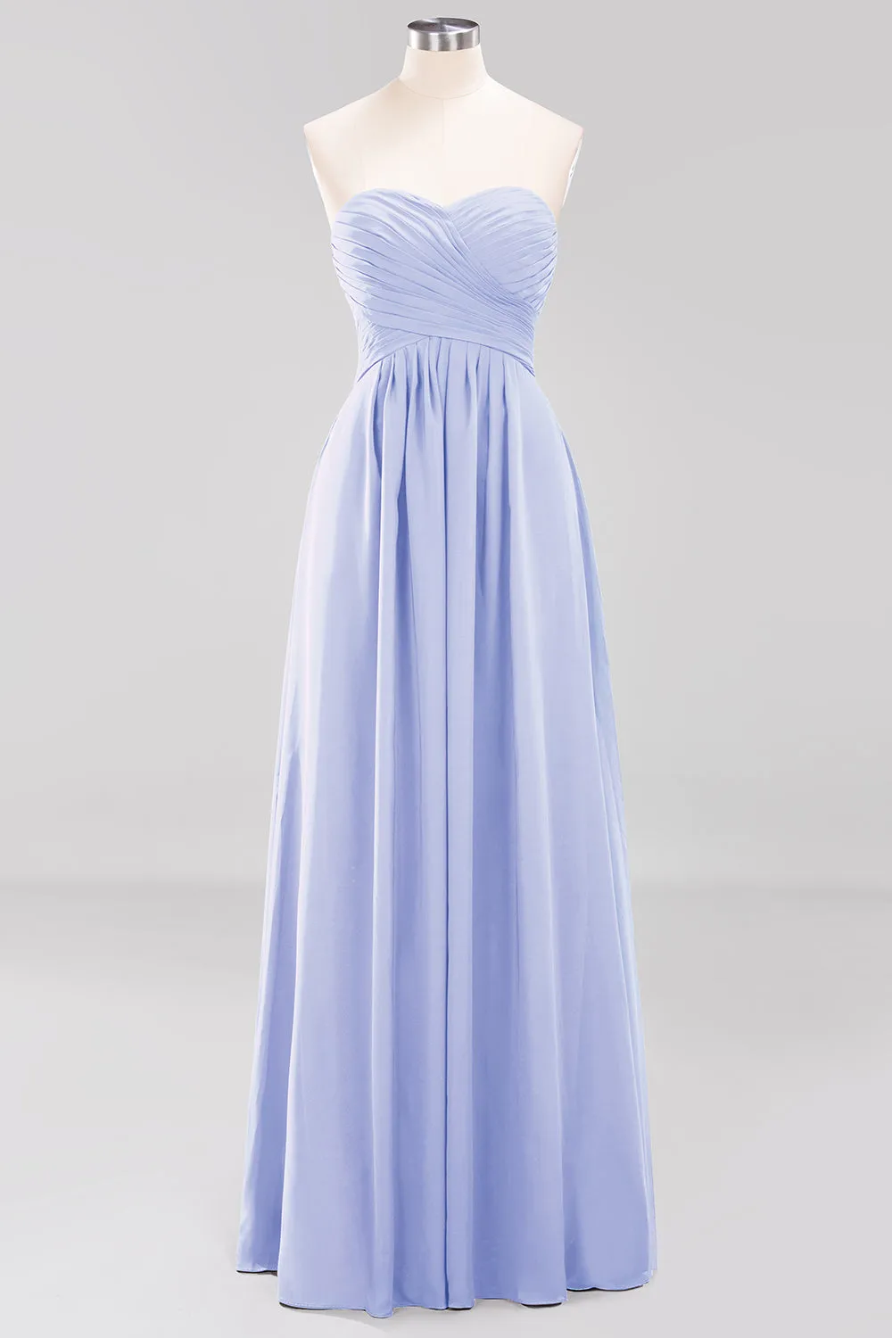 Long A-line Chiffon Sweetheart Strapless Ruffles Bridesmaid Dress