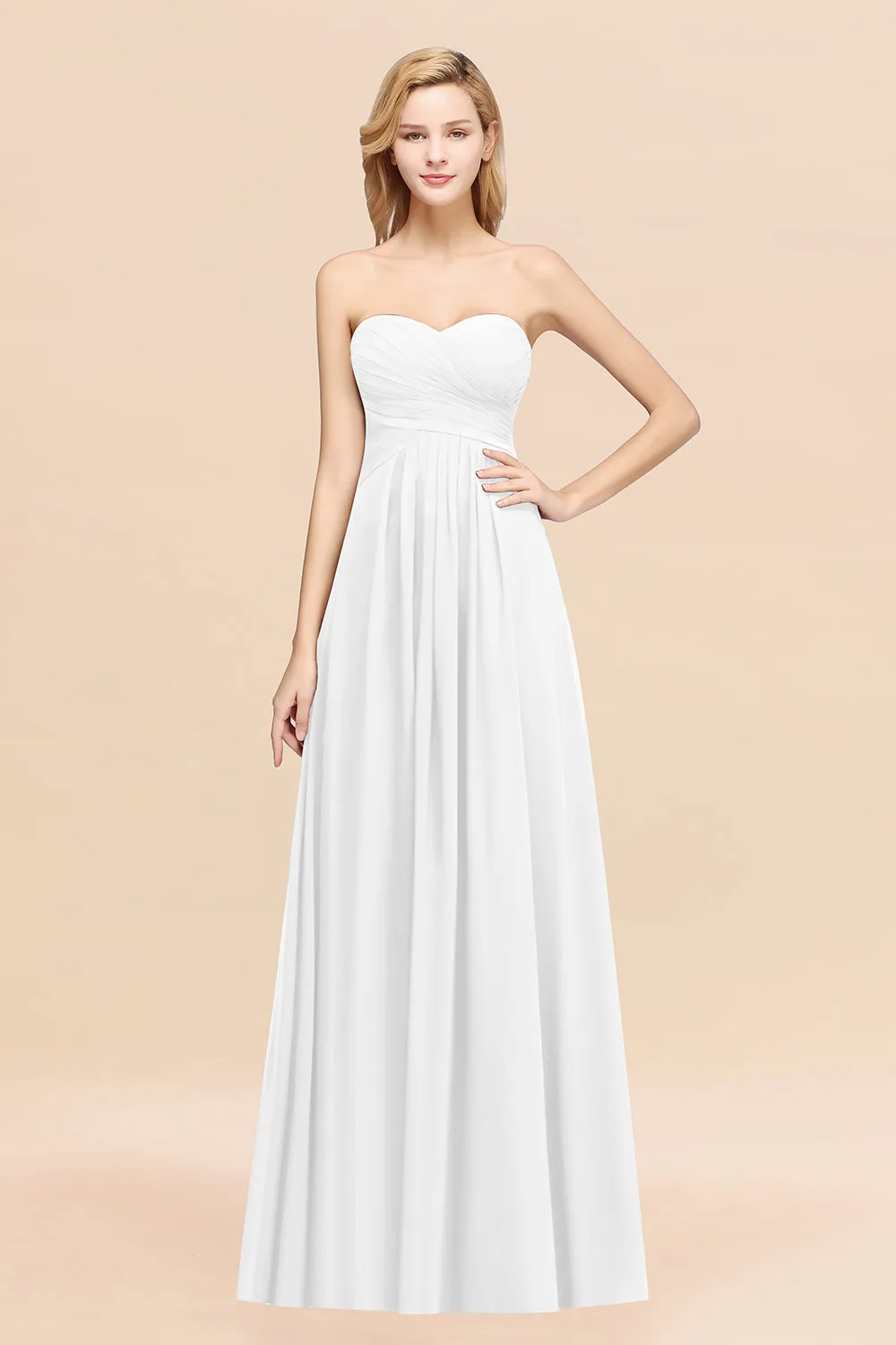 Long A-line Chiffon Sweetheart Strapless Ruffles Bridesmaid Dress