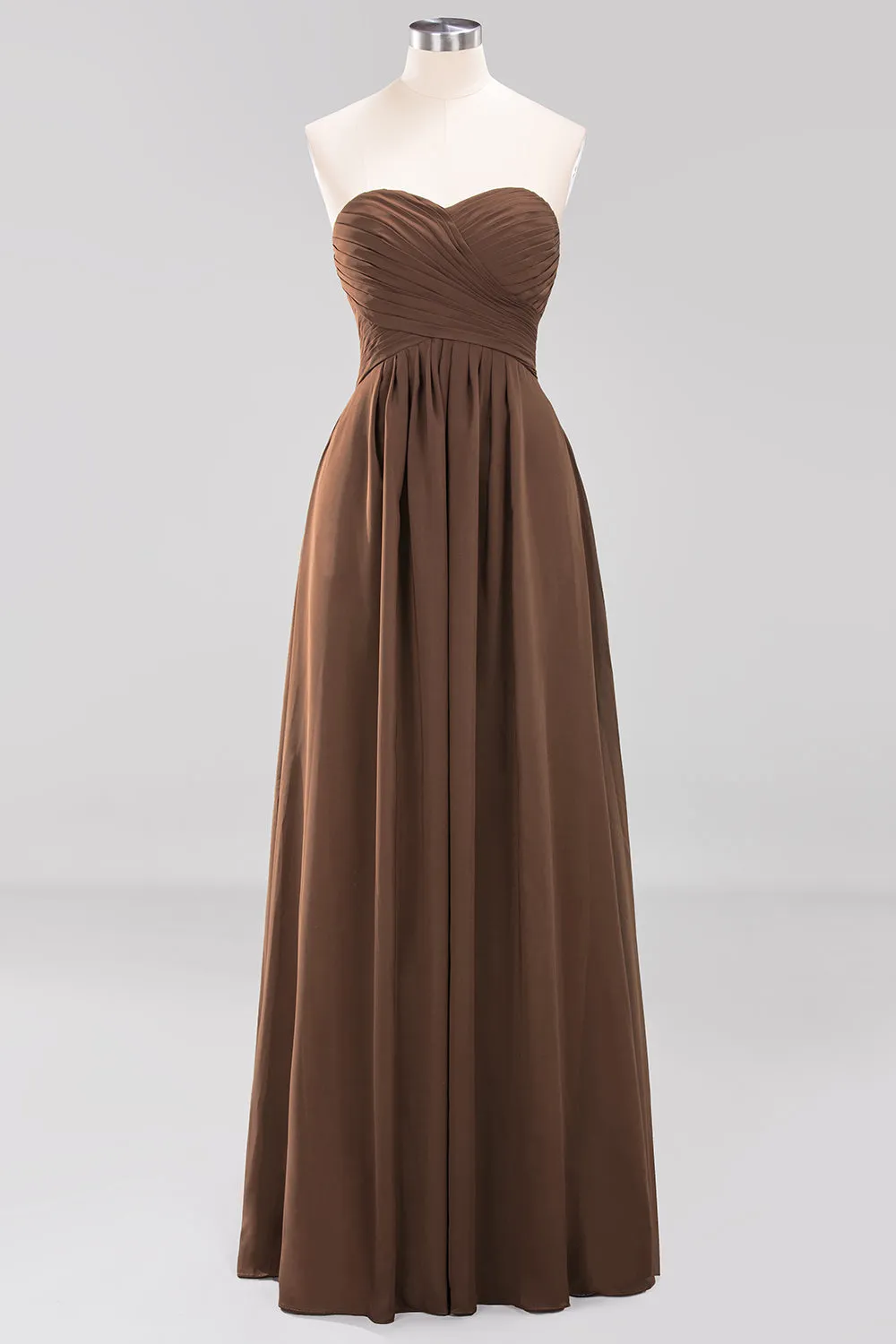 Long A-line Chiffon Sweetheart Strapless Ruffles Bridesmaid Dress