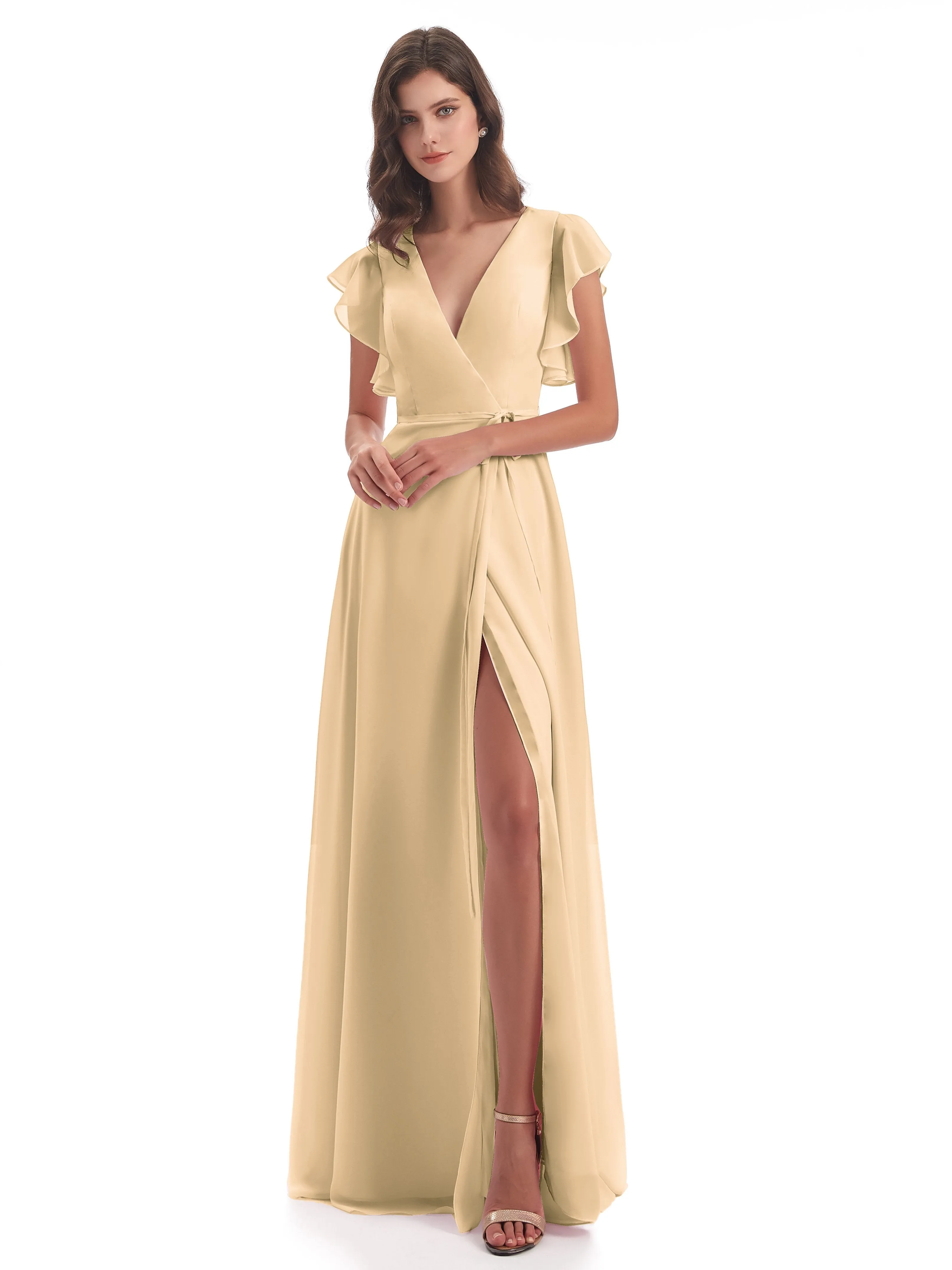 Long Peach Bridesmaid Dresses Hope Charming V Neck Long Chiffon Bridesmaid Dresses