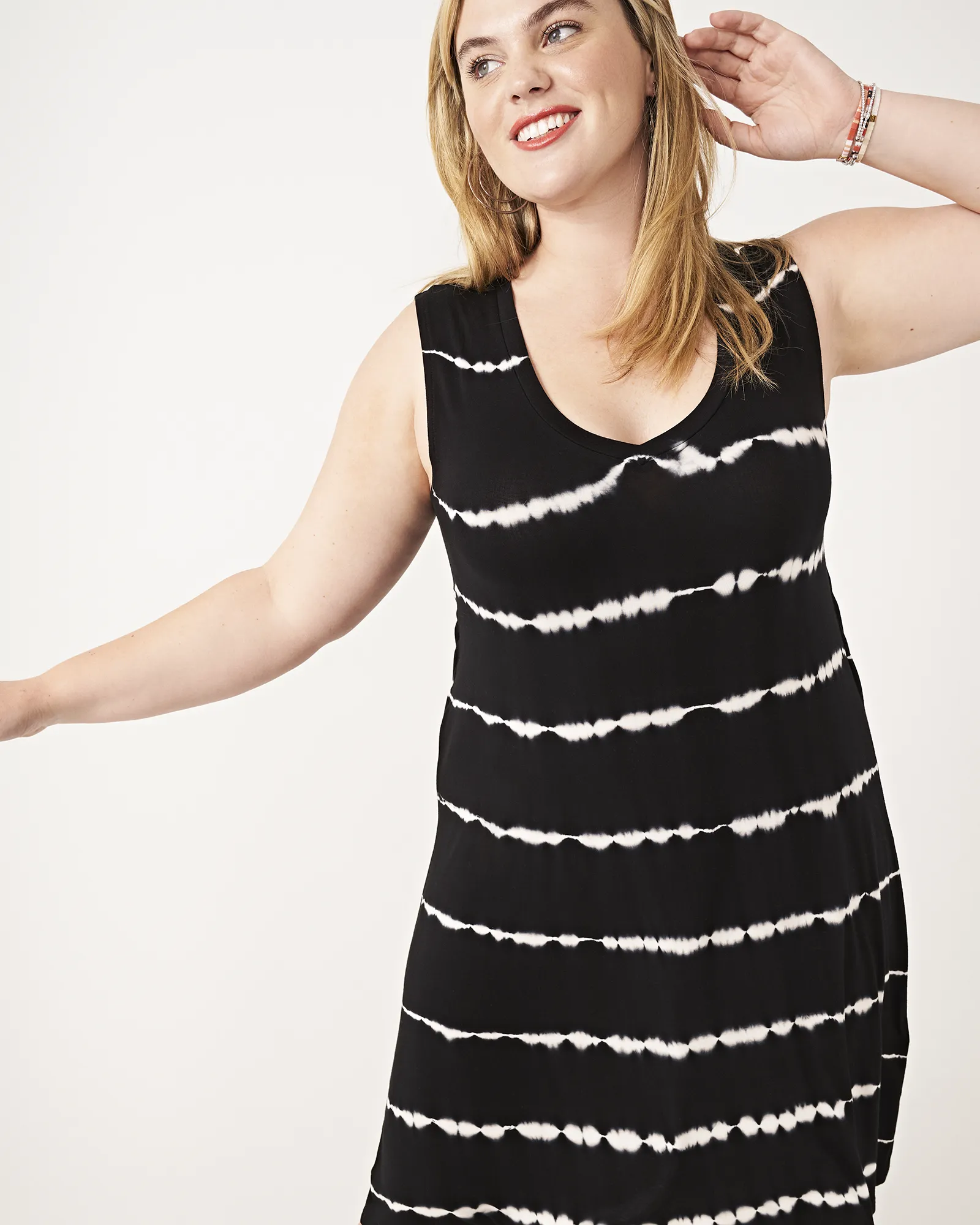 Marceline Sleeveless Tie-Dye Dress | Black / White