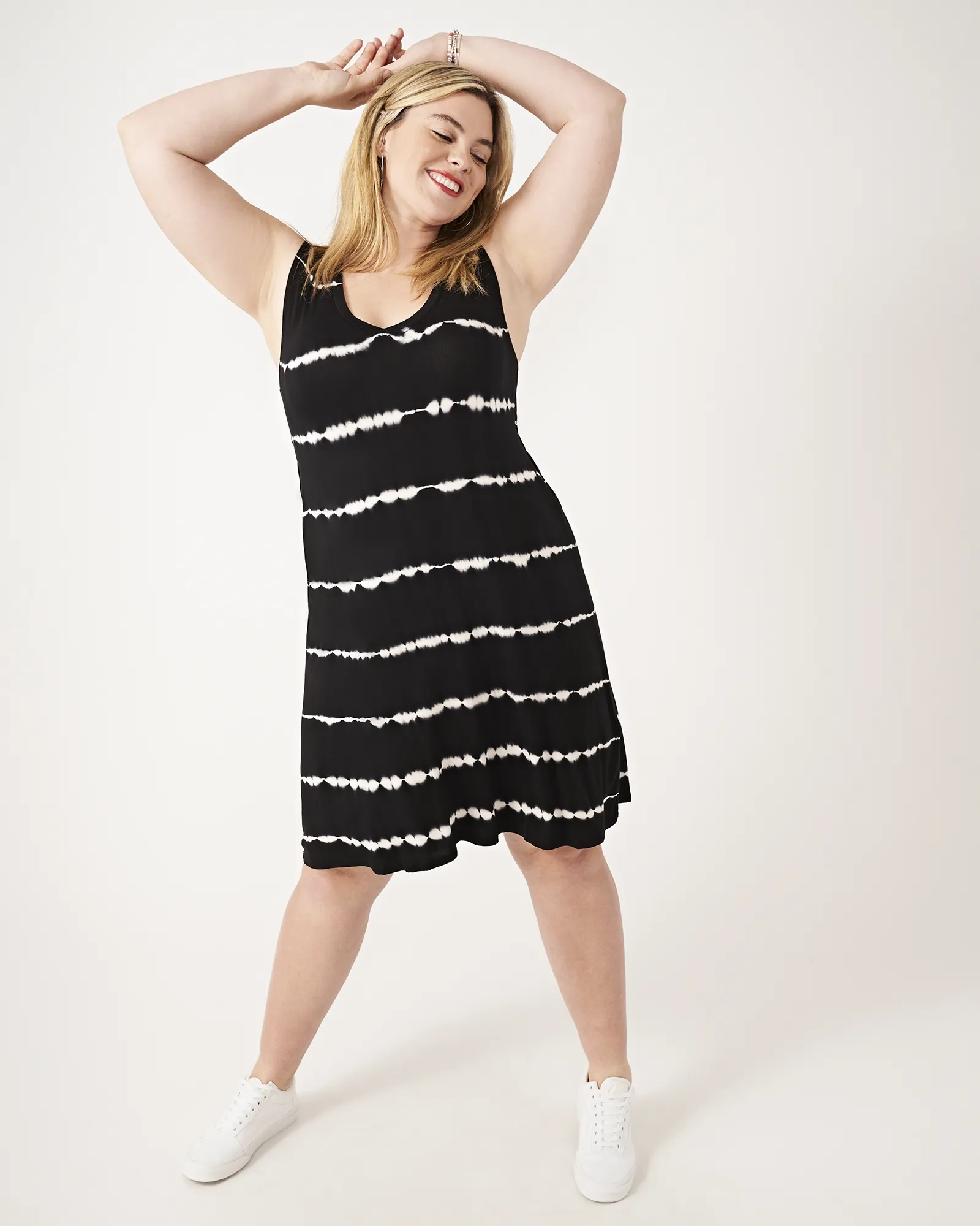 Marceline Sleeveless Tie-Dye Dress | Black / White