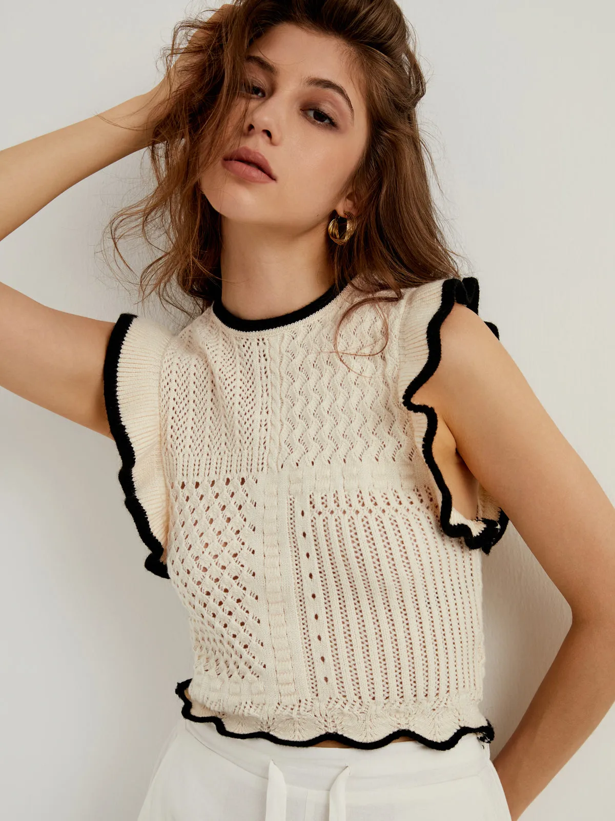 Maze Crochet Eyelet Trendy Flounce Tank Top