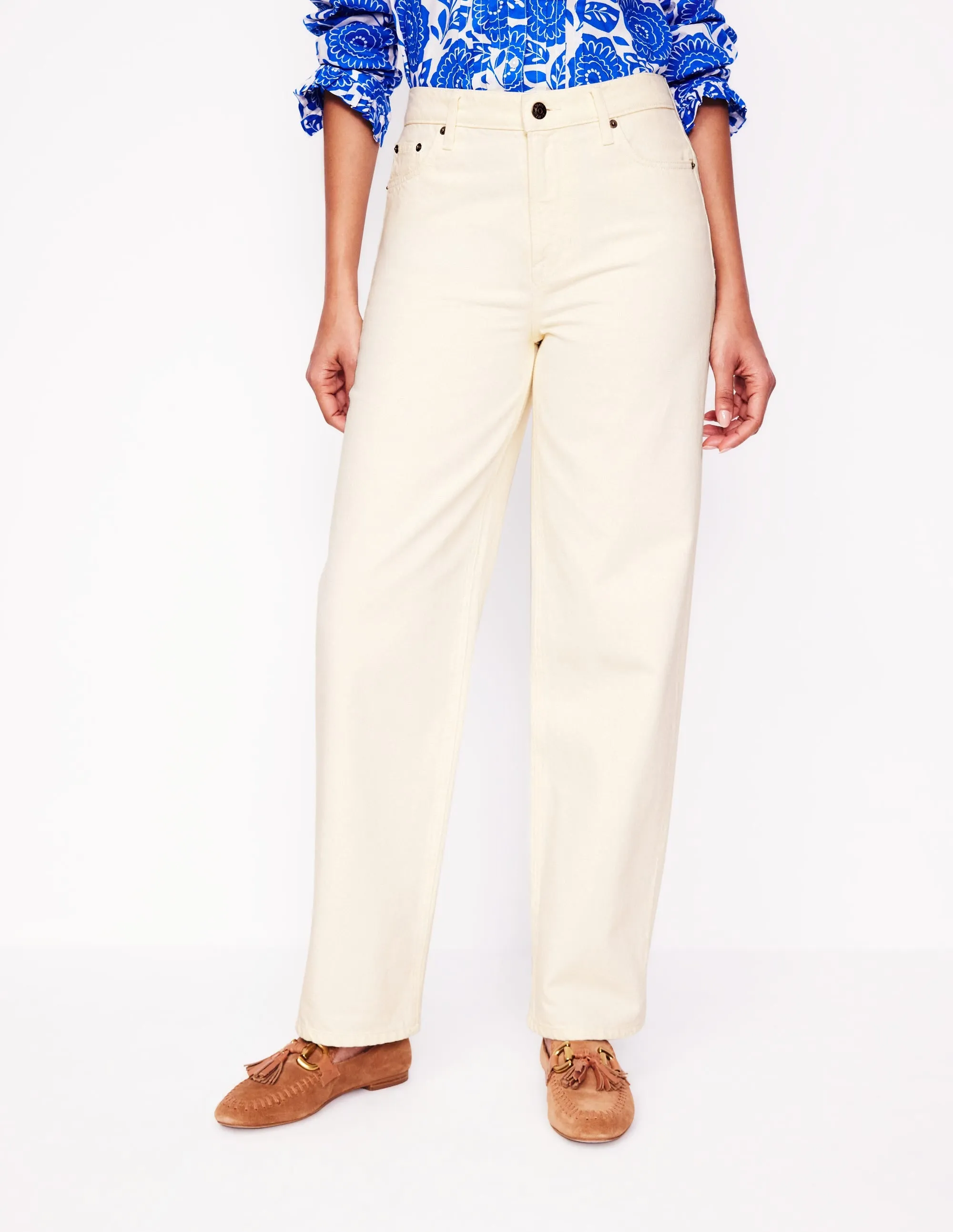 Mid Rise Relaxed Jeans-Ecru