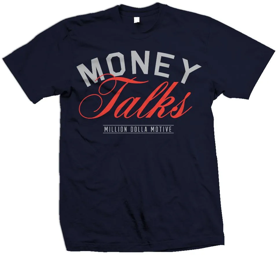 Money Talks - Infrared/Grey on Navy T-Shirt