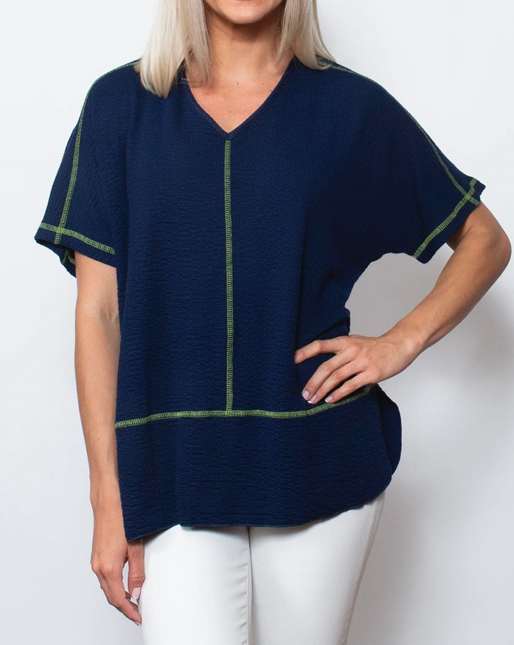 Navy Seersucker Top