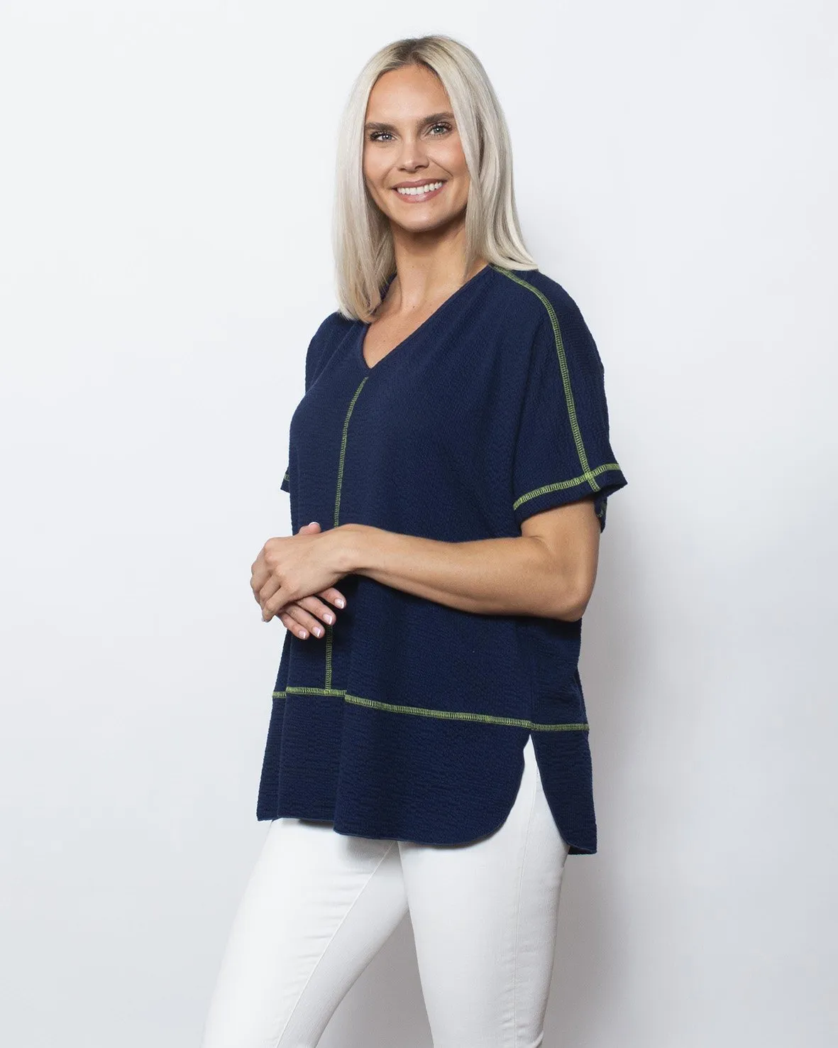 Navy Seersucker Top