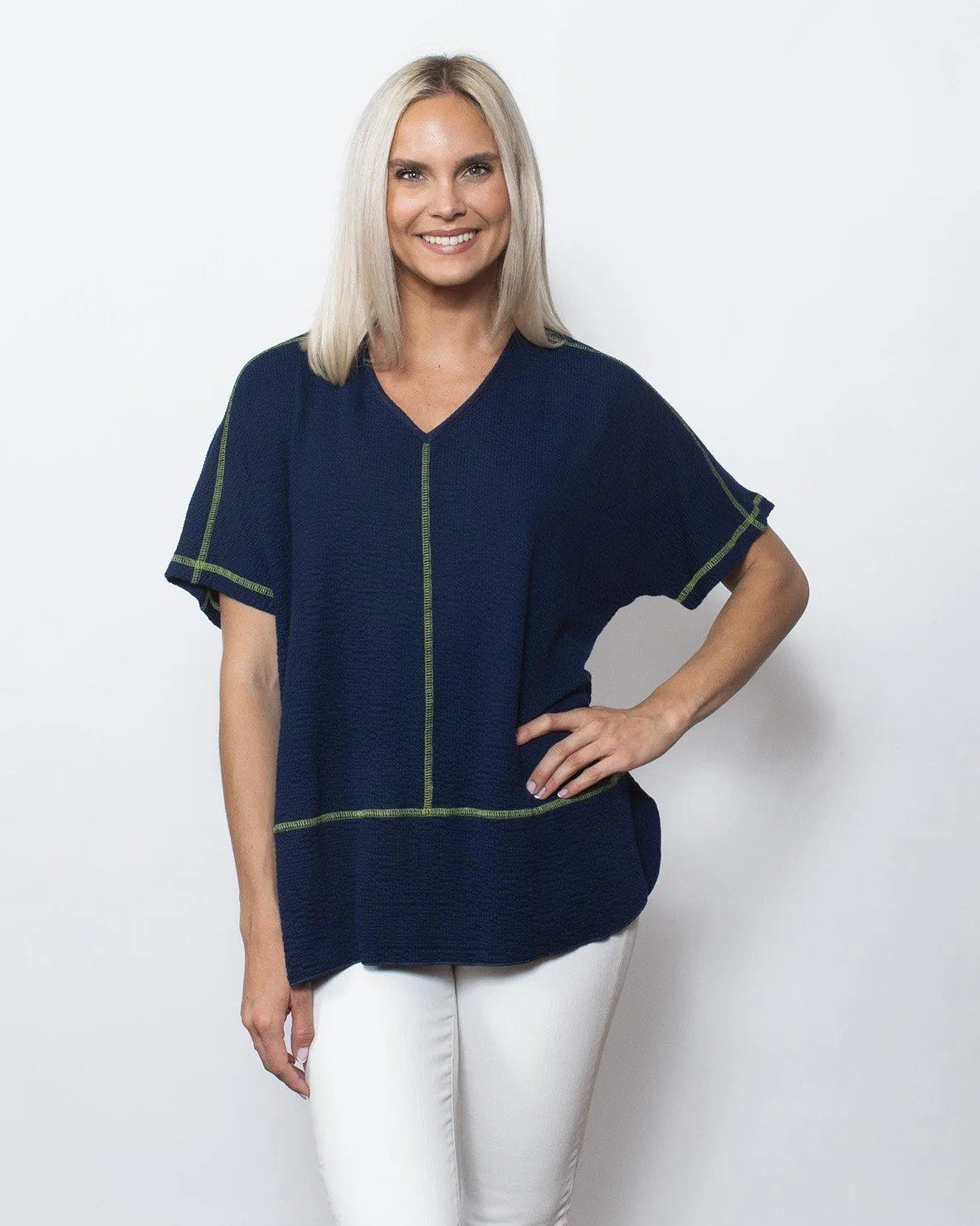 Navy Seersucker Top