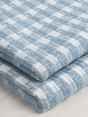 Plaid Wool Coating Deadstock - Light Blue   White