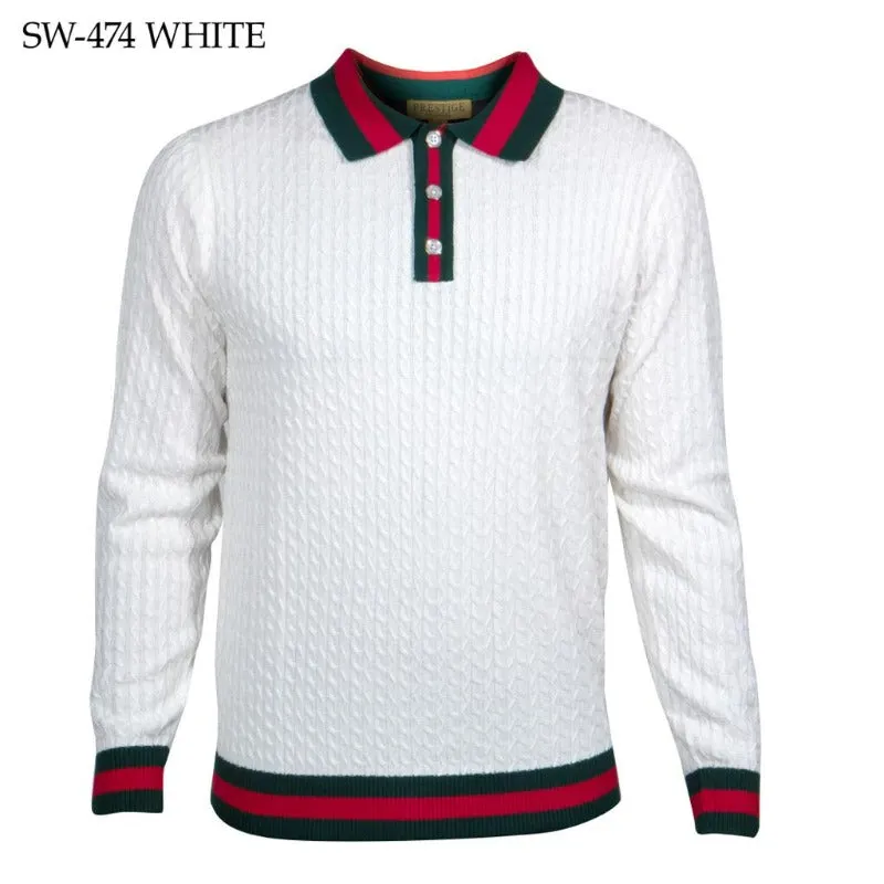 prestige men's white polo sweater long sleeve fashion design