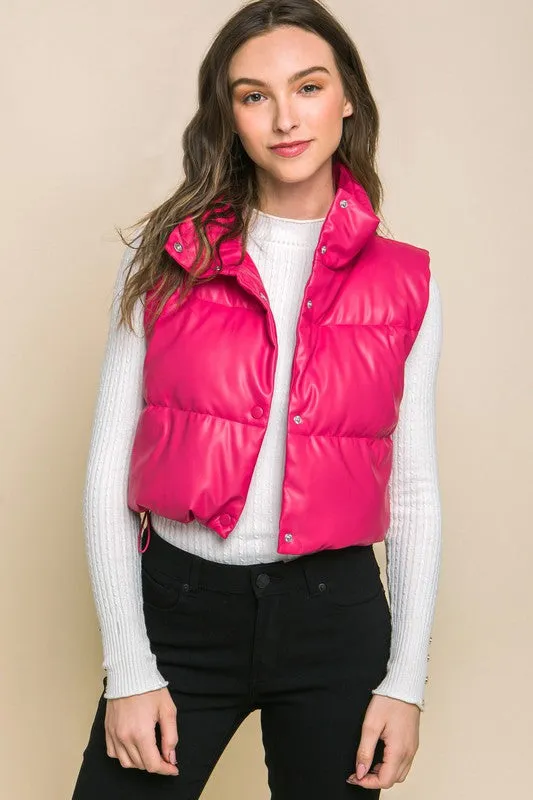 PU Faux Leather puffer Vest