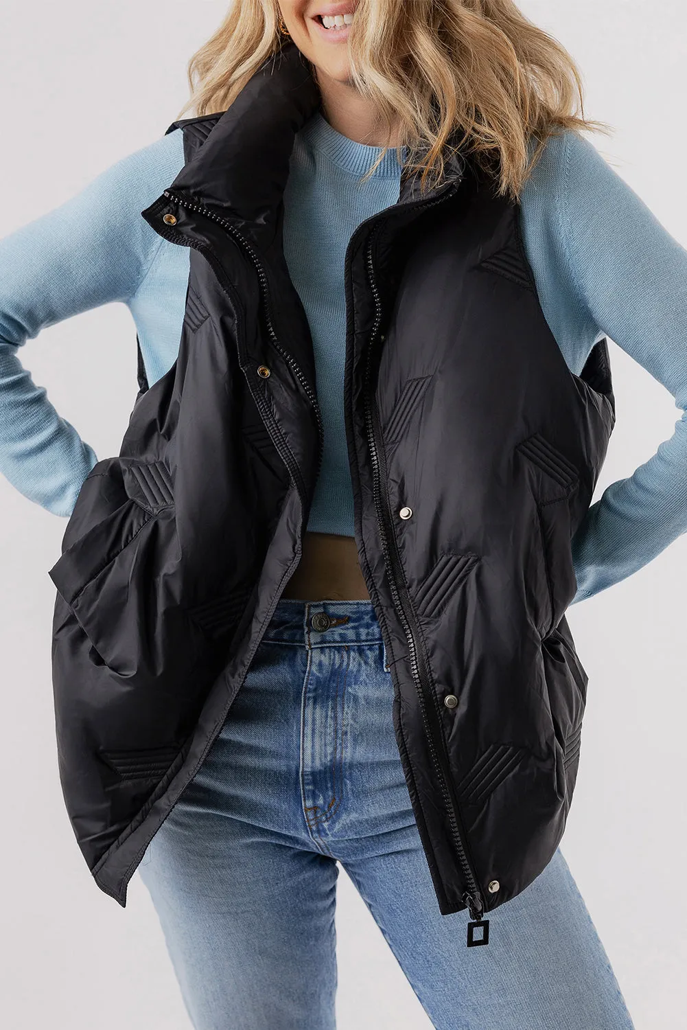 Quilted High Neck Zip Up Jacket Vest