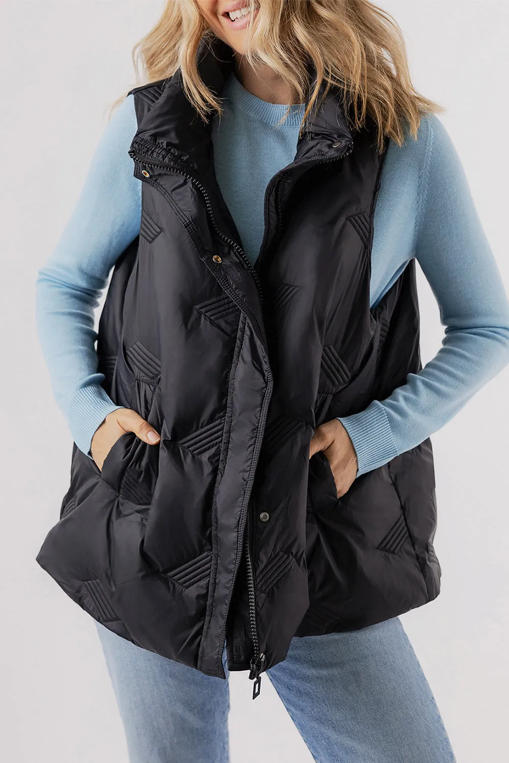 Quilted High Neck Zip Up Jacket Vest