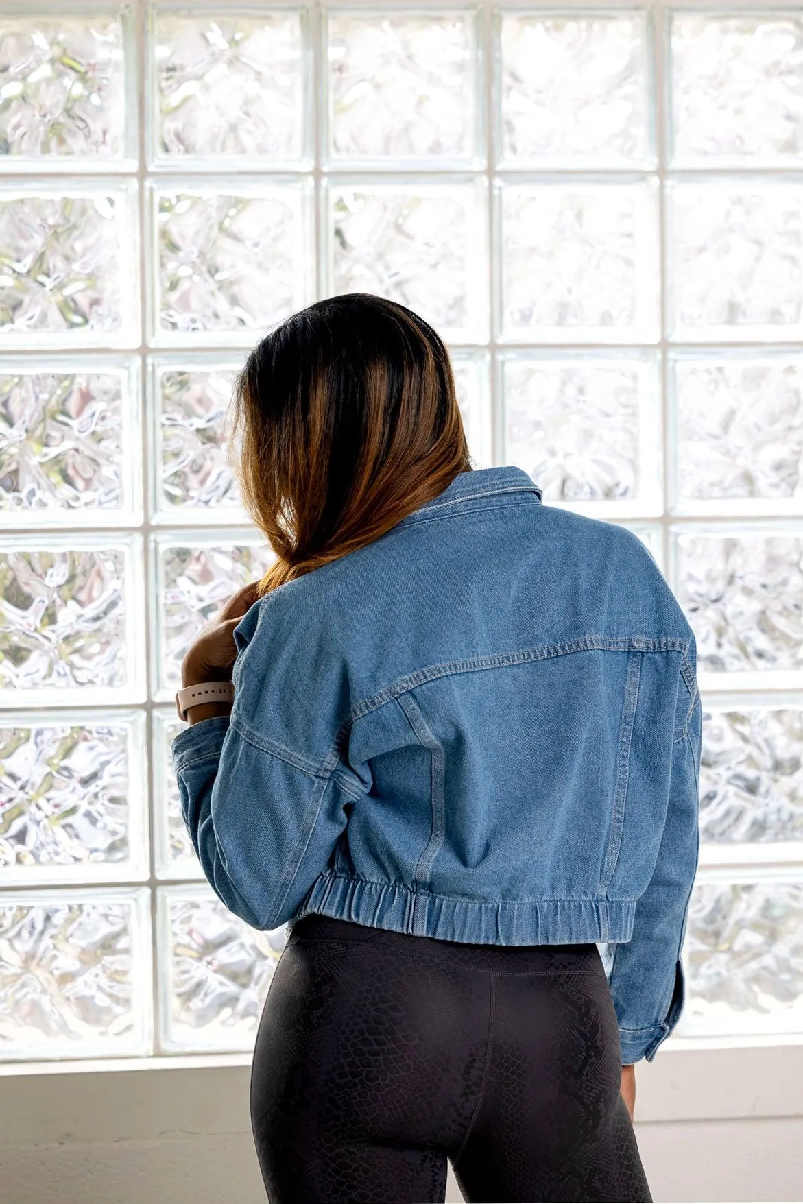 Raw & Ribbed Crop Denim Jacket