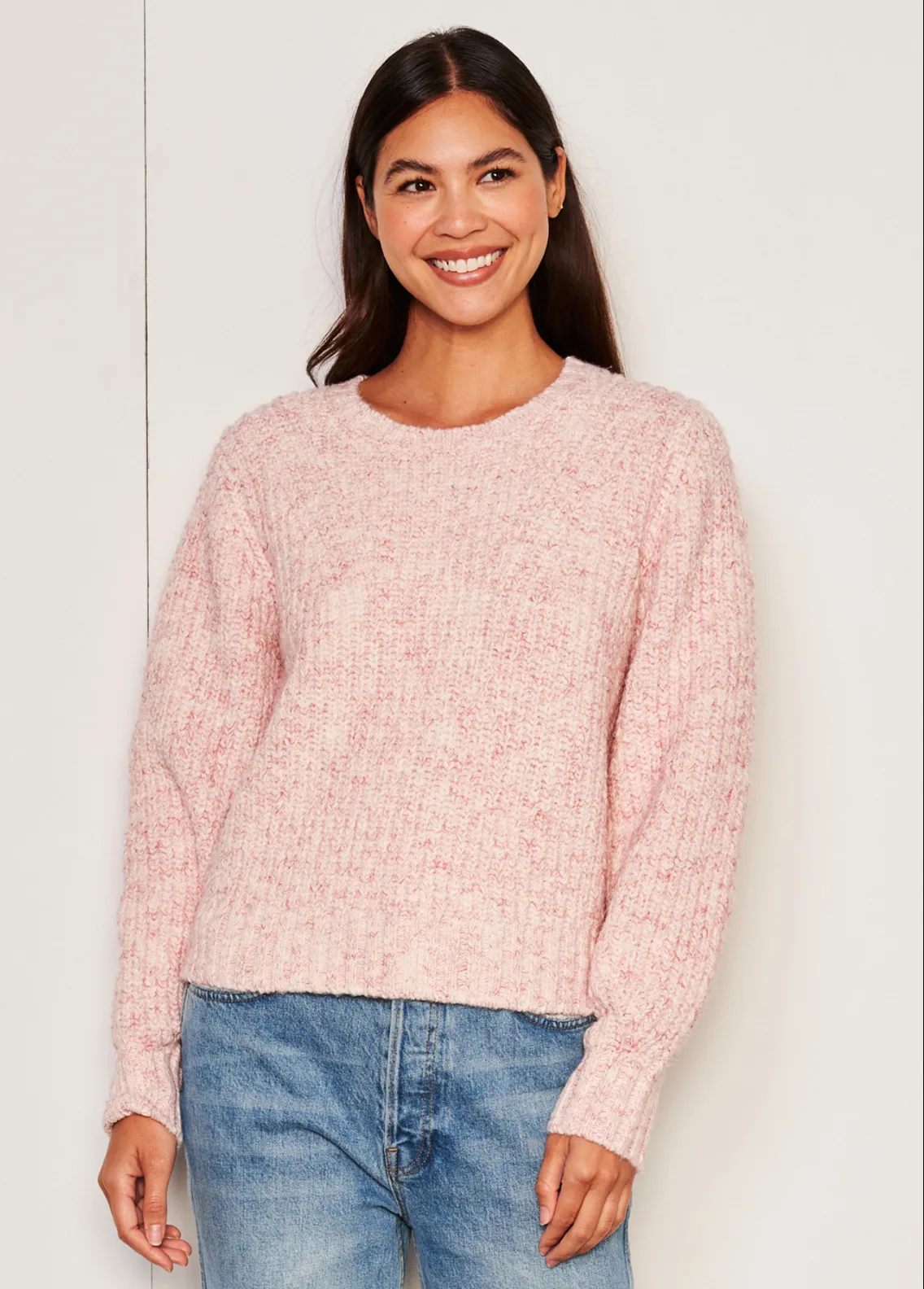 Rib Transfer Crew Neck Sweater~ Guava