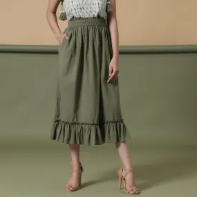 Sage Green 100% Cotton Tier Gathered Midi Skirt