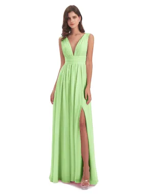 Sage Green Bridesmaid Dresses Uk Charming Chiffon V Neck Split Long Bridesmaid Dresses