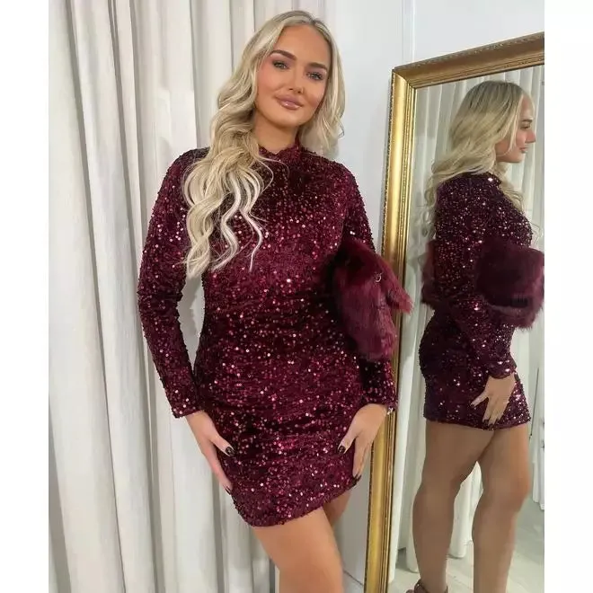 Sequin Long Sleeve Bodycon Mini Dress