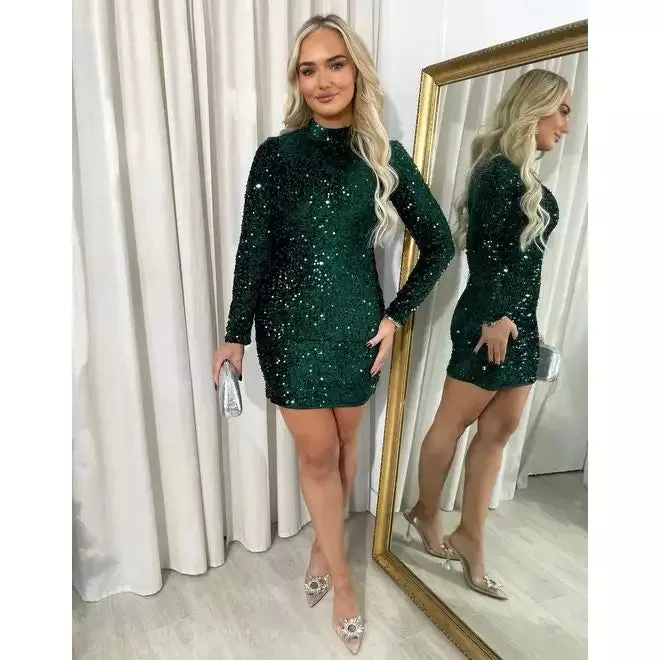 Sequin Long Sleeve Bodycon Mini Dress