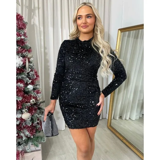 Sequin Long Sleeve Bodycon Mini Dress