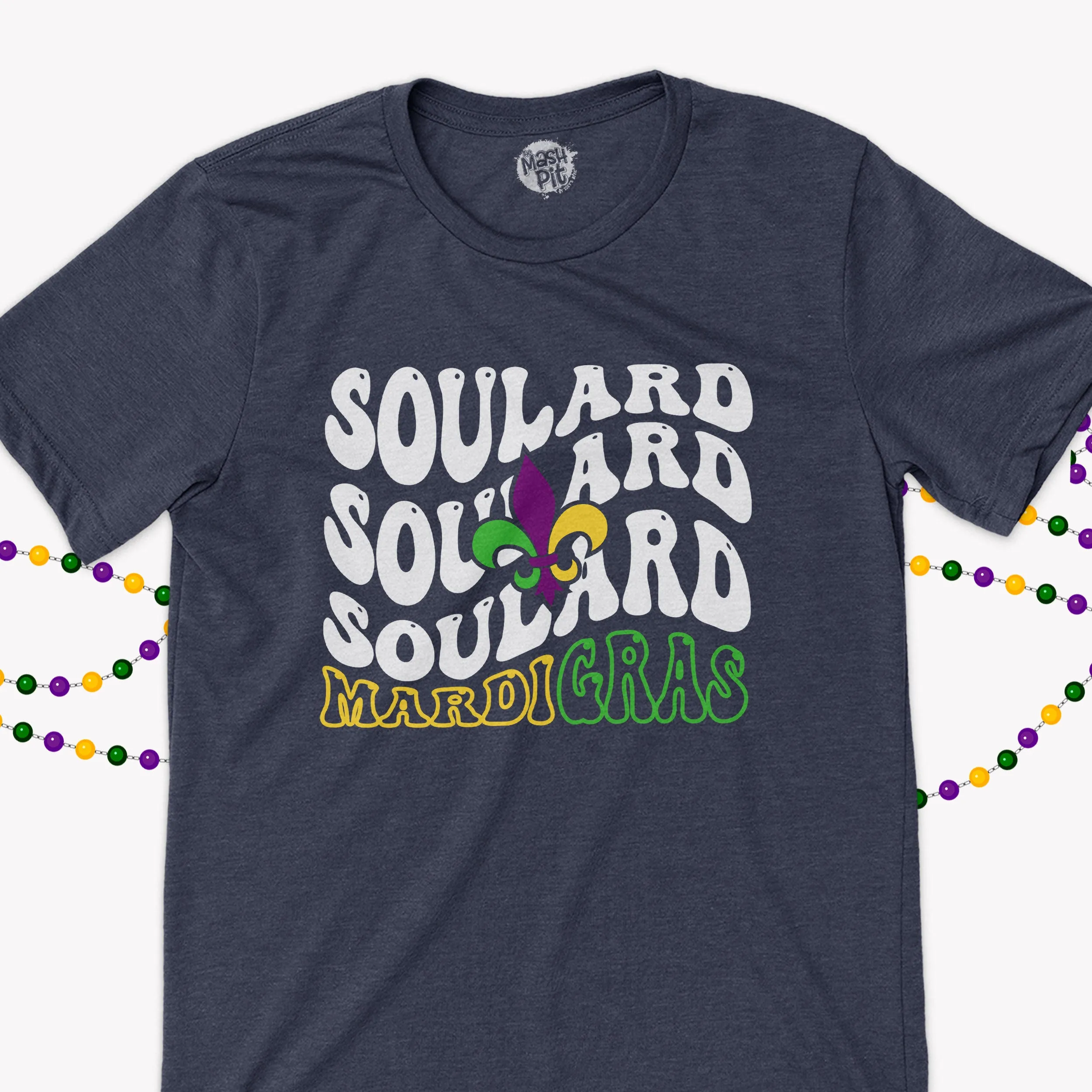 St. Louis Mardi Gras Soulard Trendy Groovy Mardi Gras White print shirt