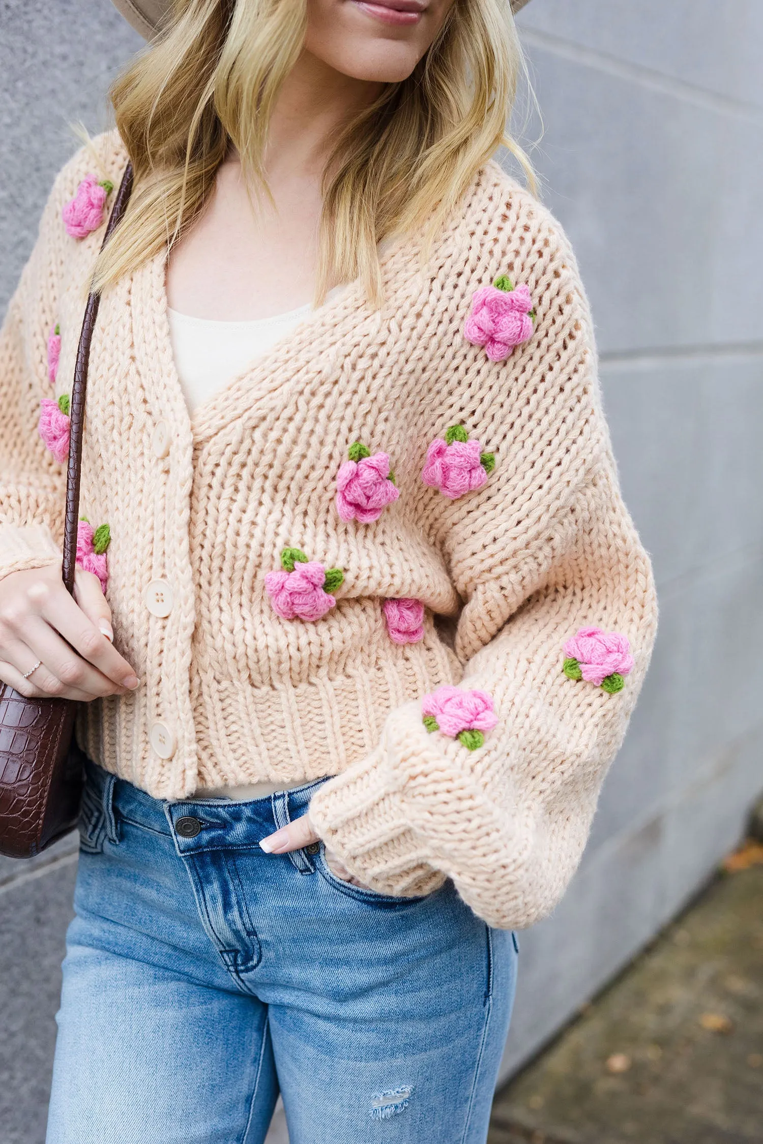 The Hand Picked Flower Rosette Cardigan Sweater