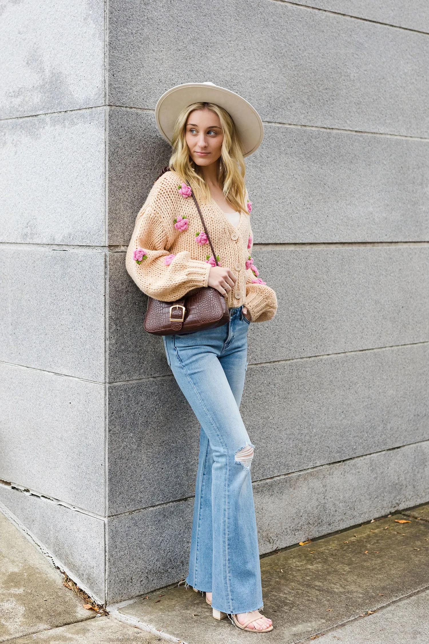 The Hand Picked Flower Rosette Cardigan Sweater