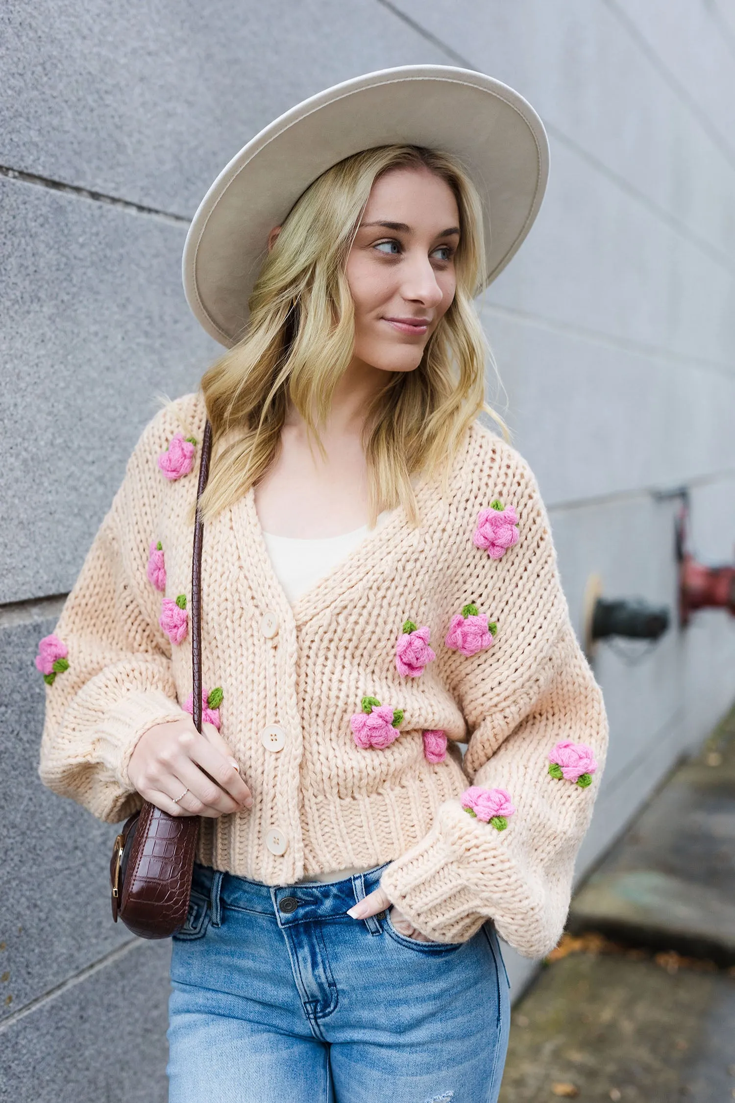 The Hand Picked Flower Rosette Cardigan Sweater