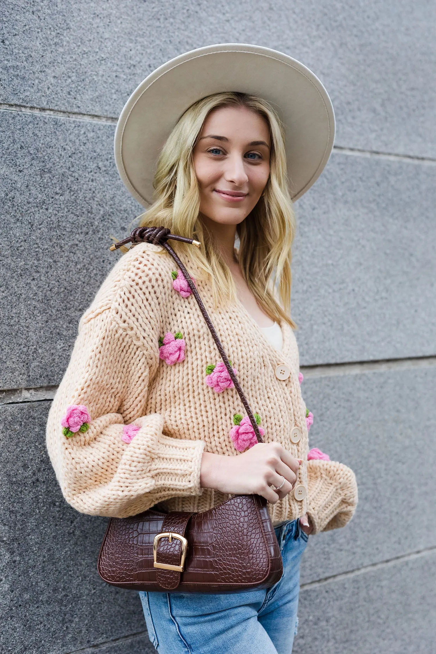 The Hand Picked Flower Rosette Cardigan Sweater