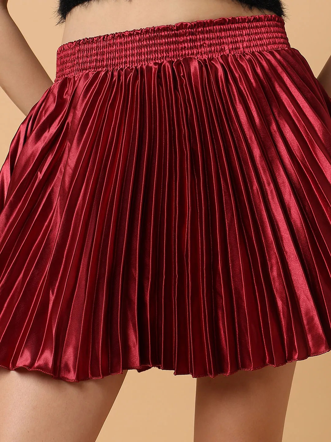 Women Solid Maroon Mini Flared Skirts