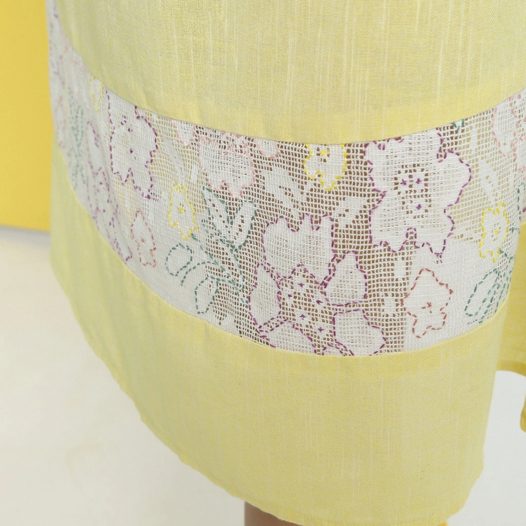 Yellow Hand-Embroidered Cotton Lace A-Line Skirt