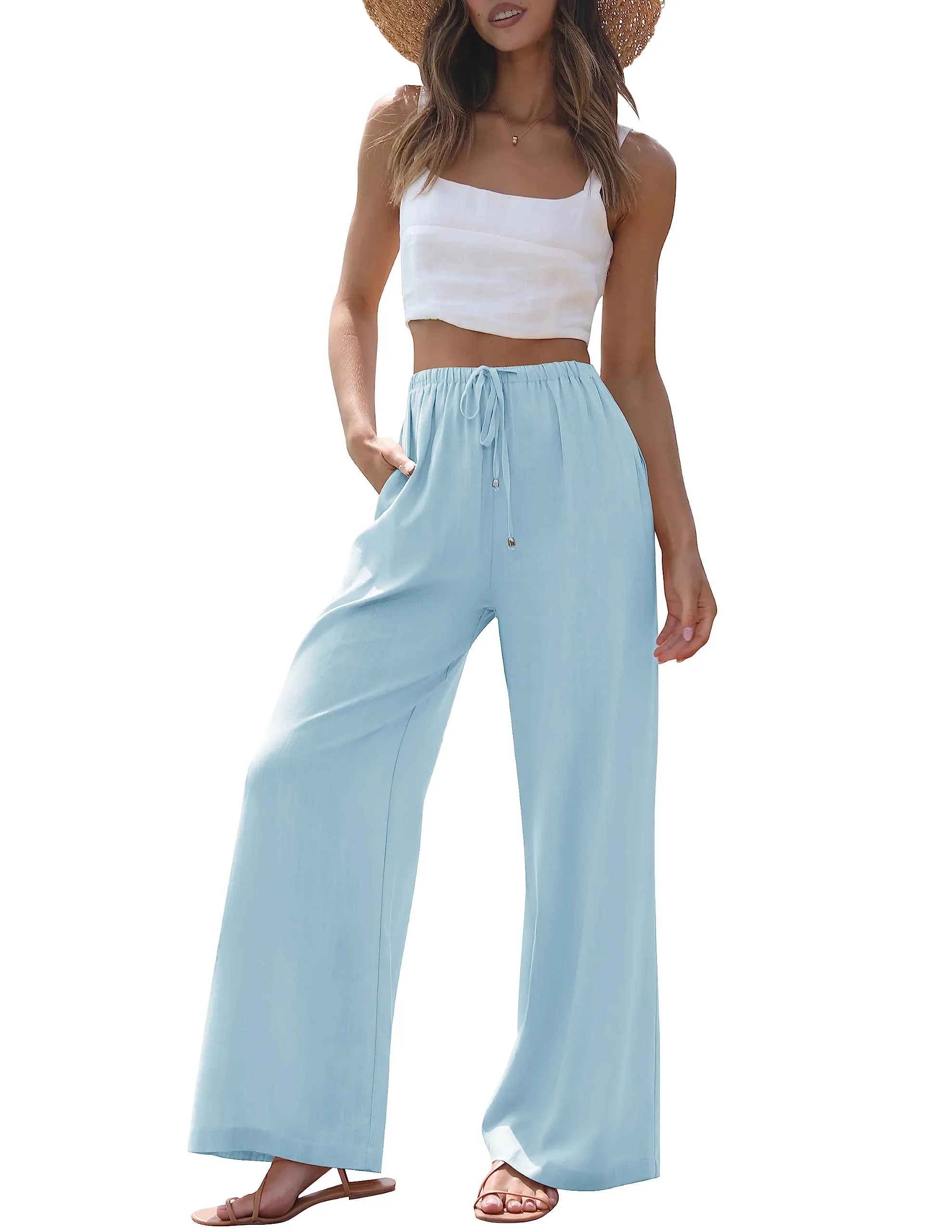 ZESICA High Waist Linen Wide Leg Flowy Palazzo Pants