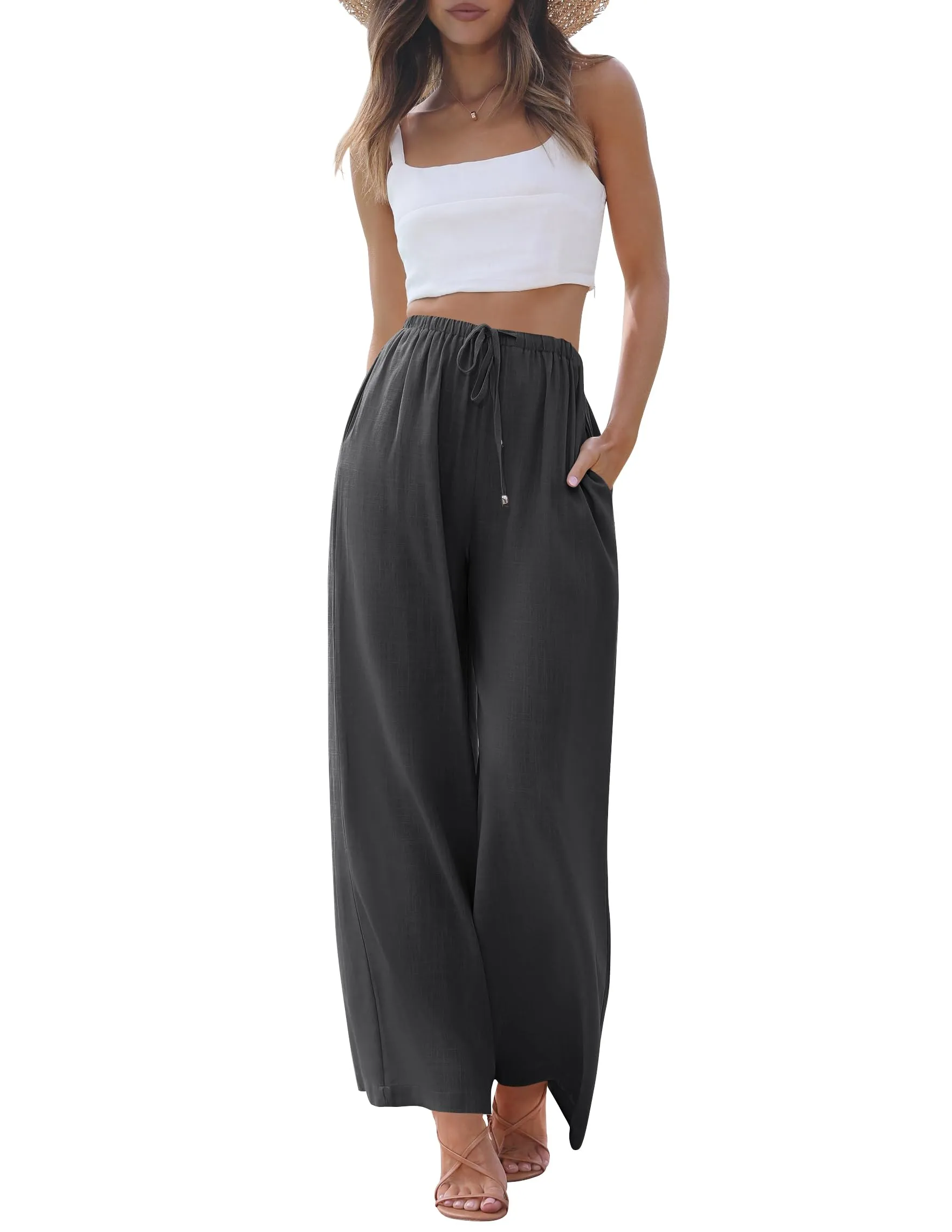 ZESICA High Waist Linen Wide Leg Flowy Palazzo Pants