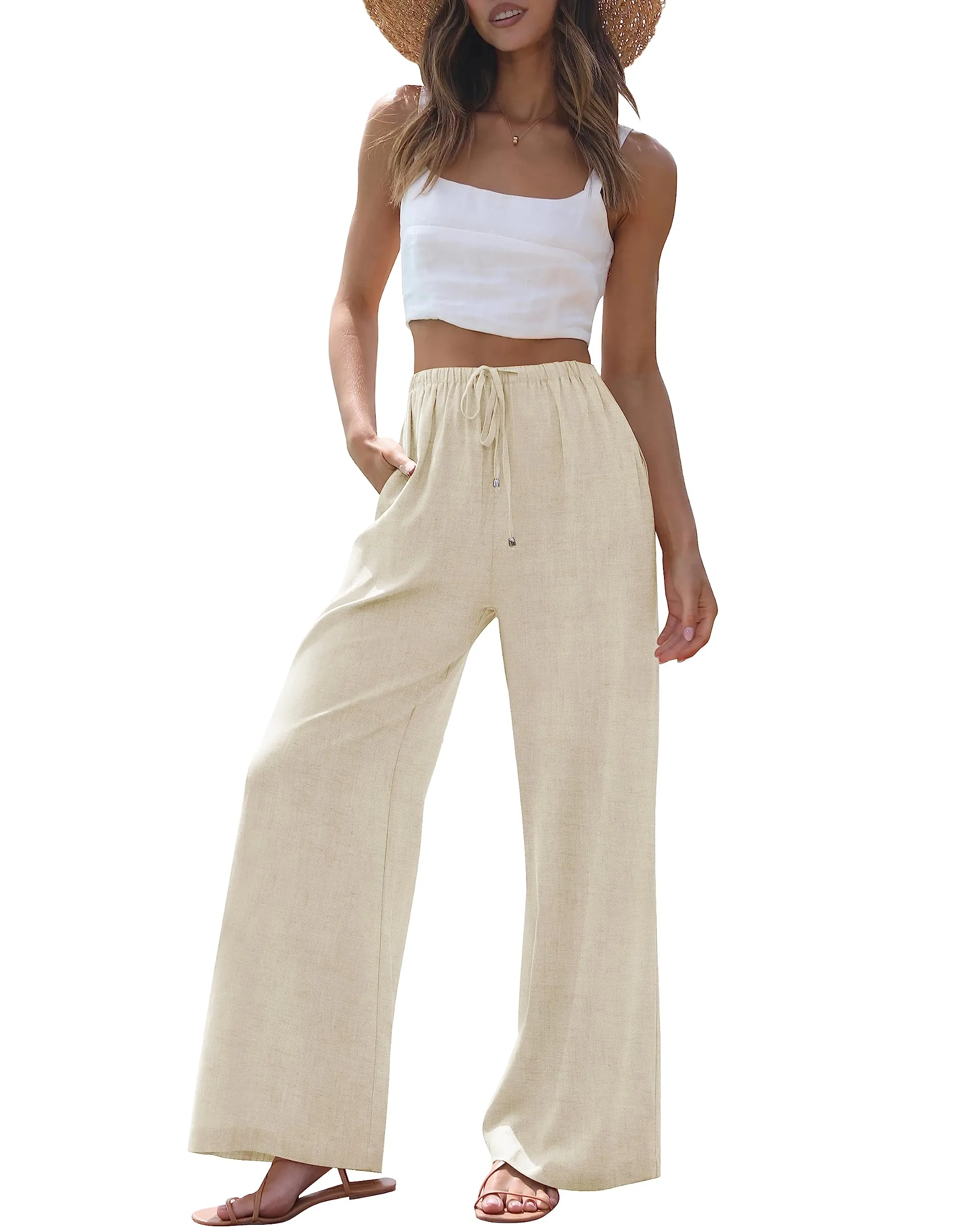 ZESICA High Waist Linen Wide Leg Flowy Palazzo Pants