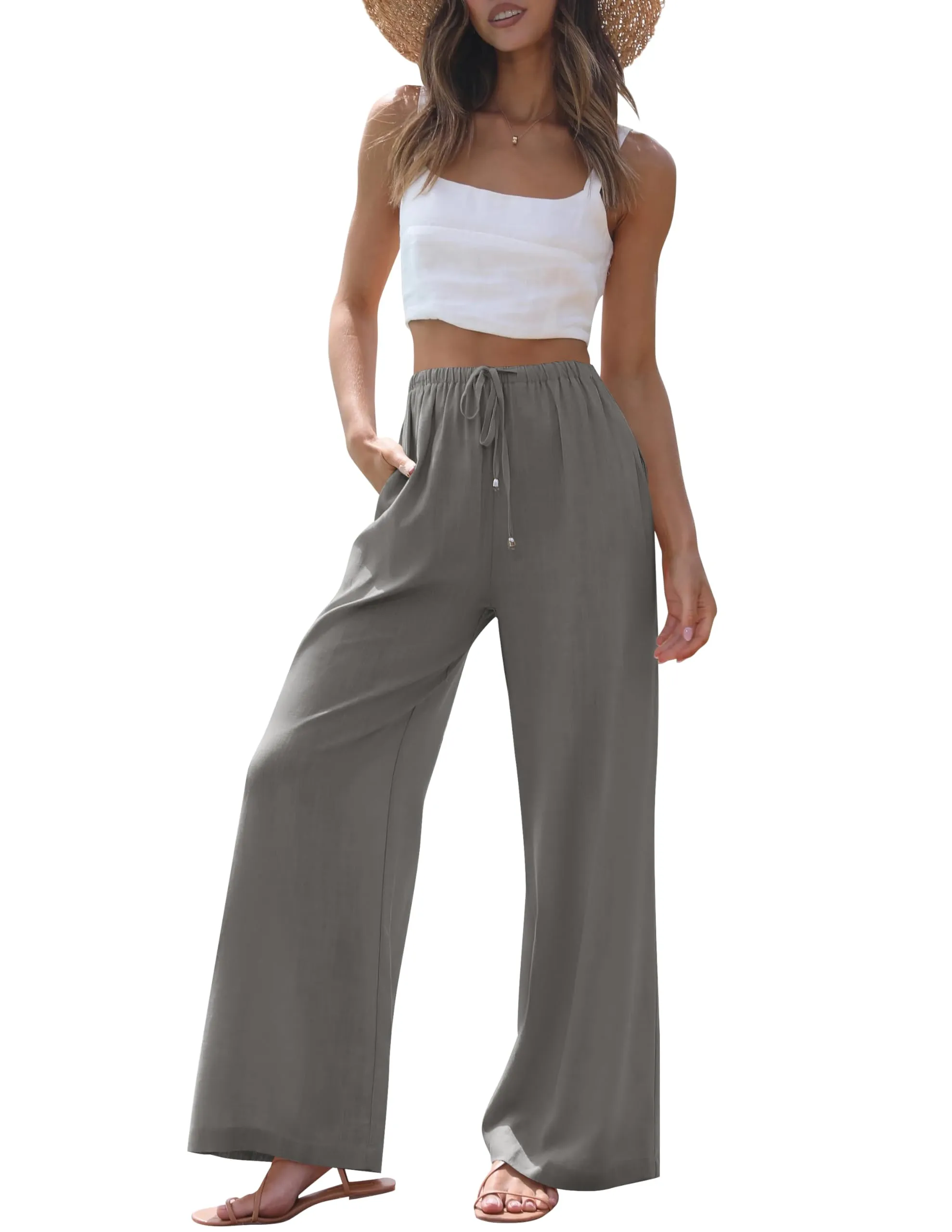 ZESICA High Waist Linen Wide Leg Flowy Palazzo Pants